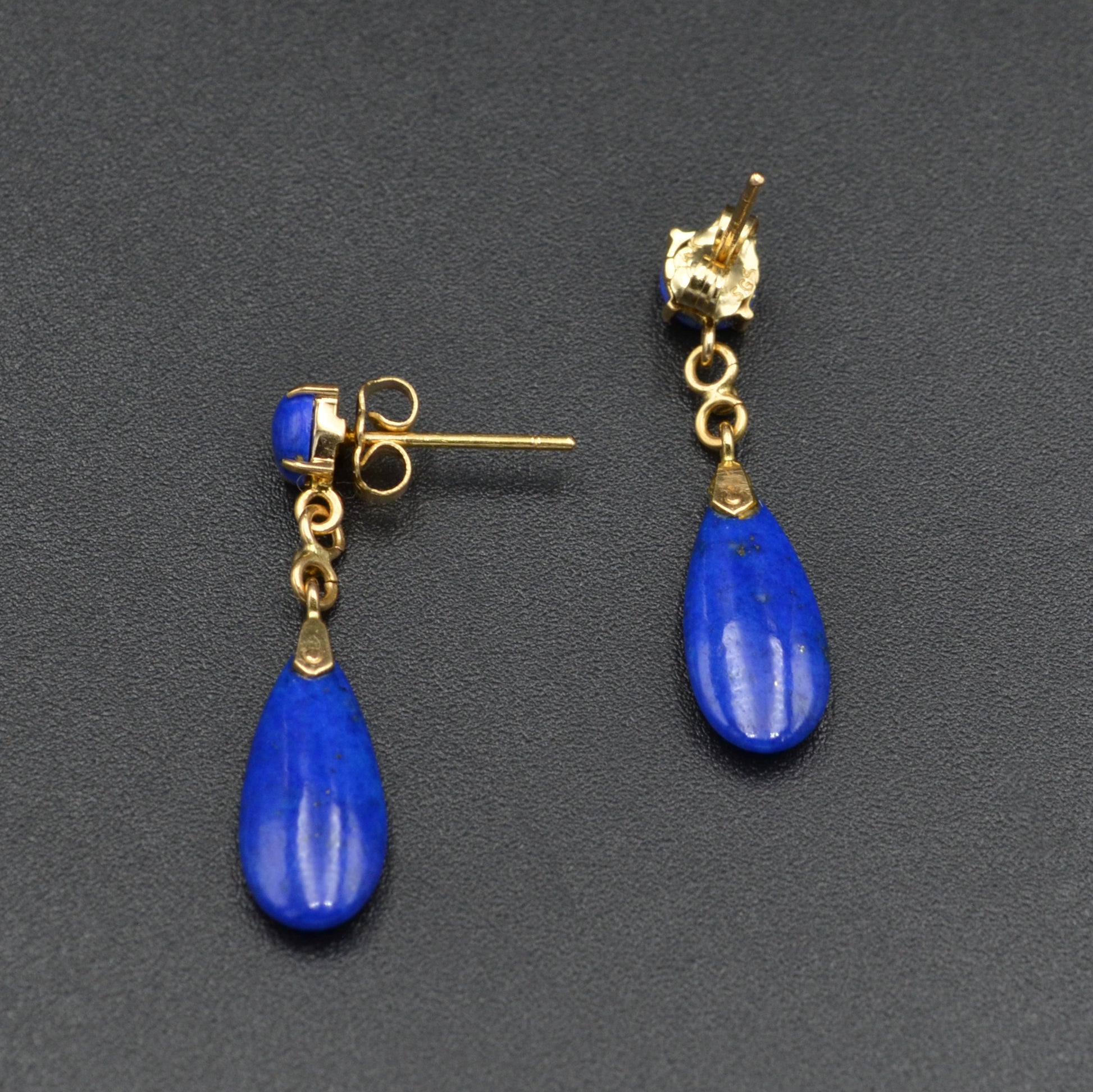 Vintage Lapis Lazuli and 14k Gold Teardrop Earrings