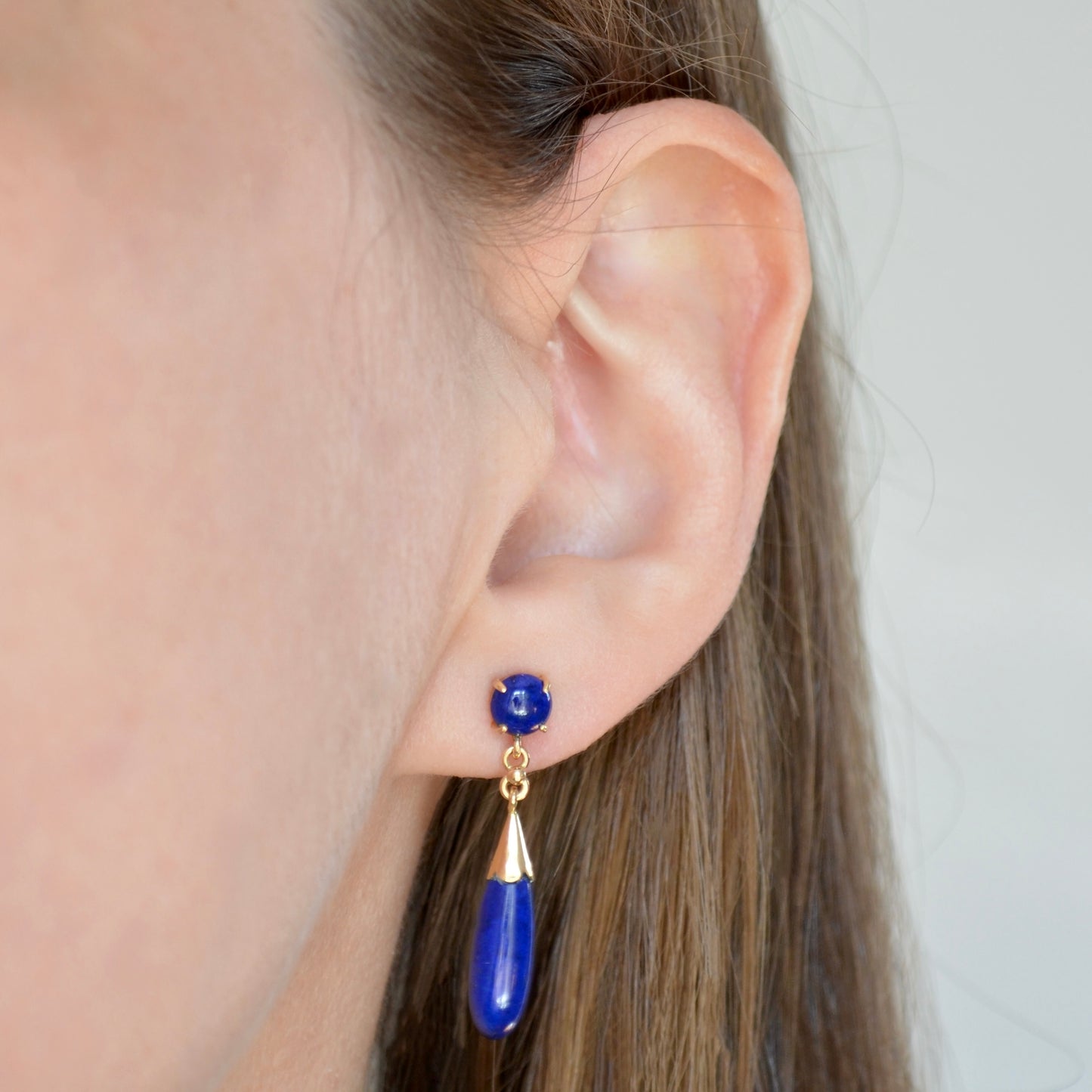 Vintage Lapis Lazuli and 14k Gold Teardrop Earrings