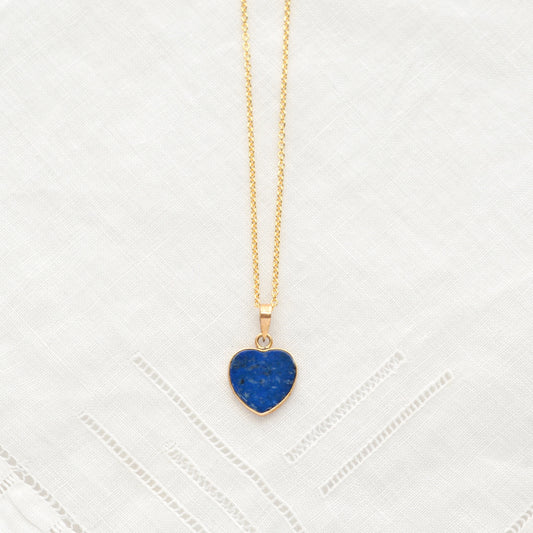 Vintage Lapis Heart and 14k Gold Necklace