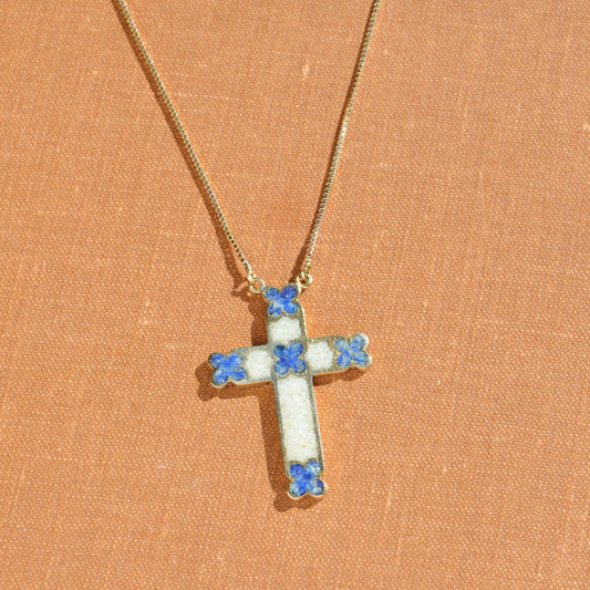 Lapis Inlay and Gold Cross Necklace