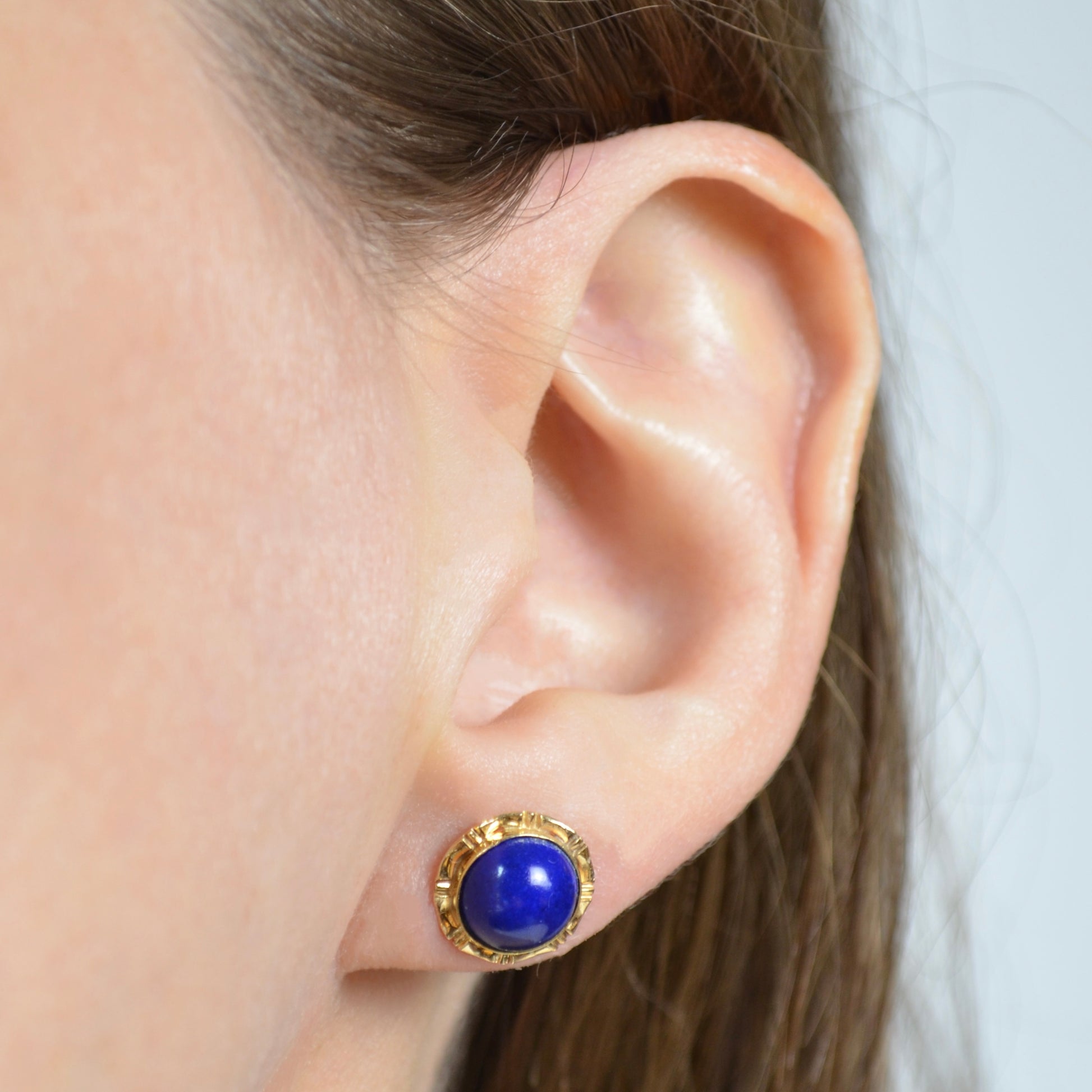 Vintage Lapis Lazuli And 14k Gold Post Earrings