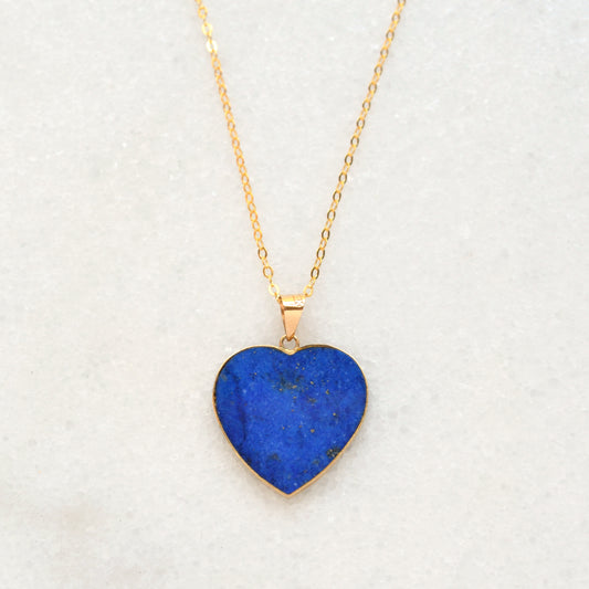 Vintage Lapis Lazuli and 14k Gold Heart Pendant Necklace I