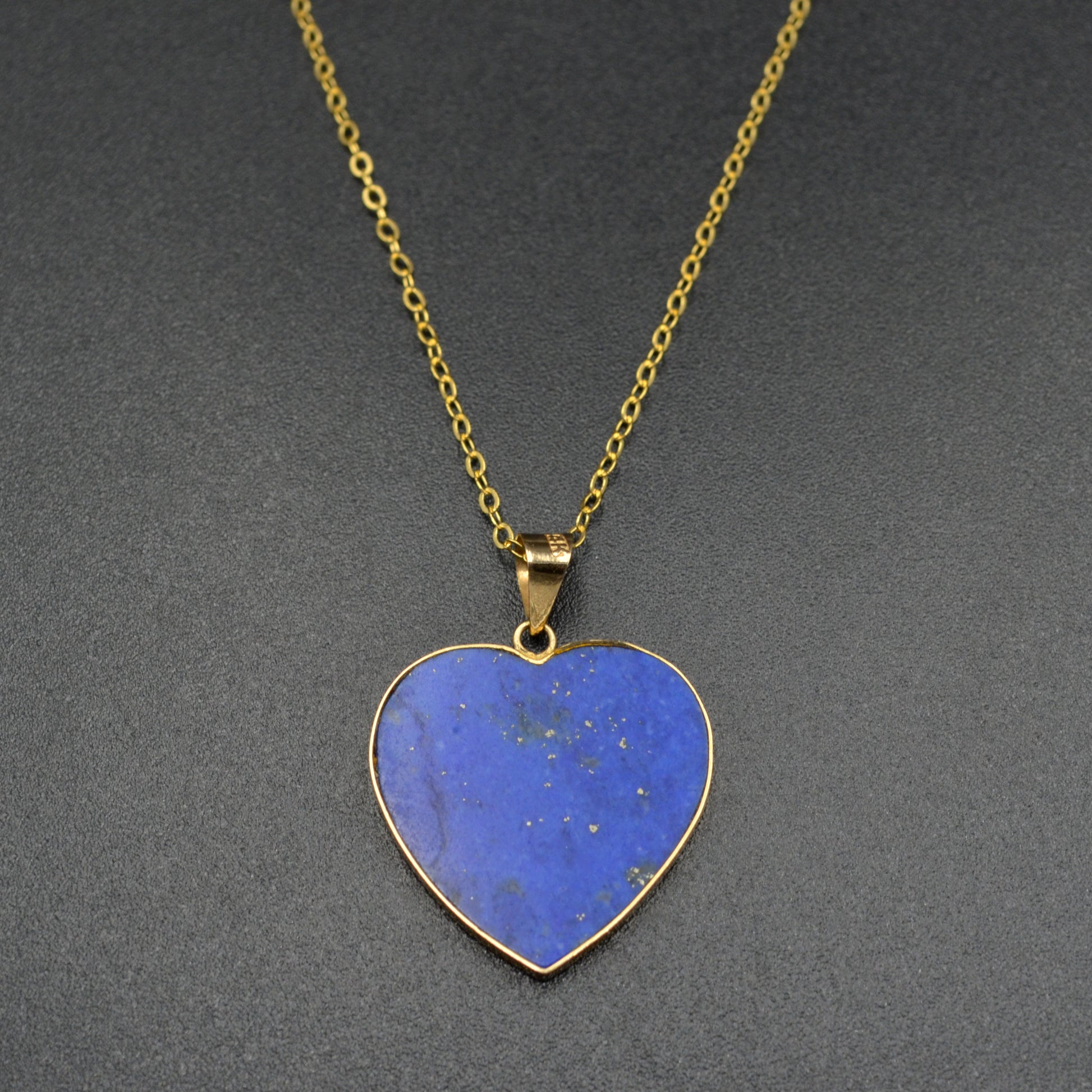 Vintage Lapis Lazuli and 14k Gold Heart Pendant Necklace I