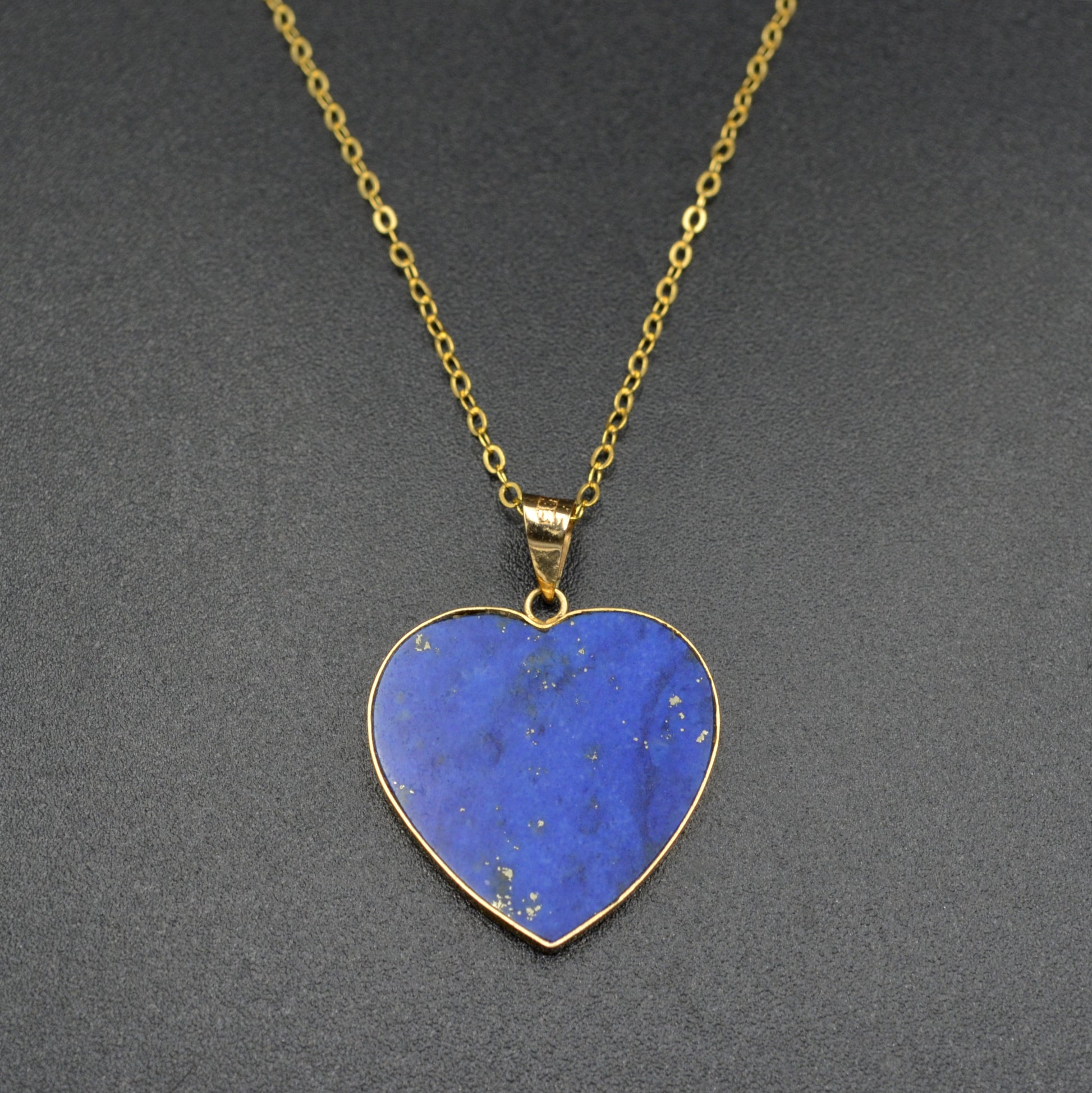 Vintage Lapis Lazuli and 14k Gold Heart Pendant Necklace I