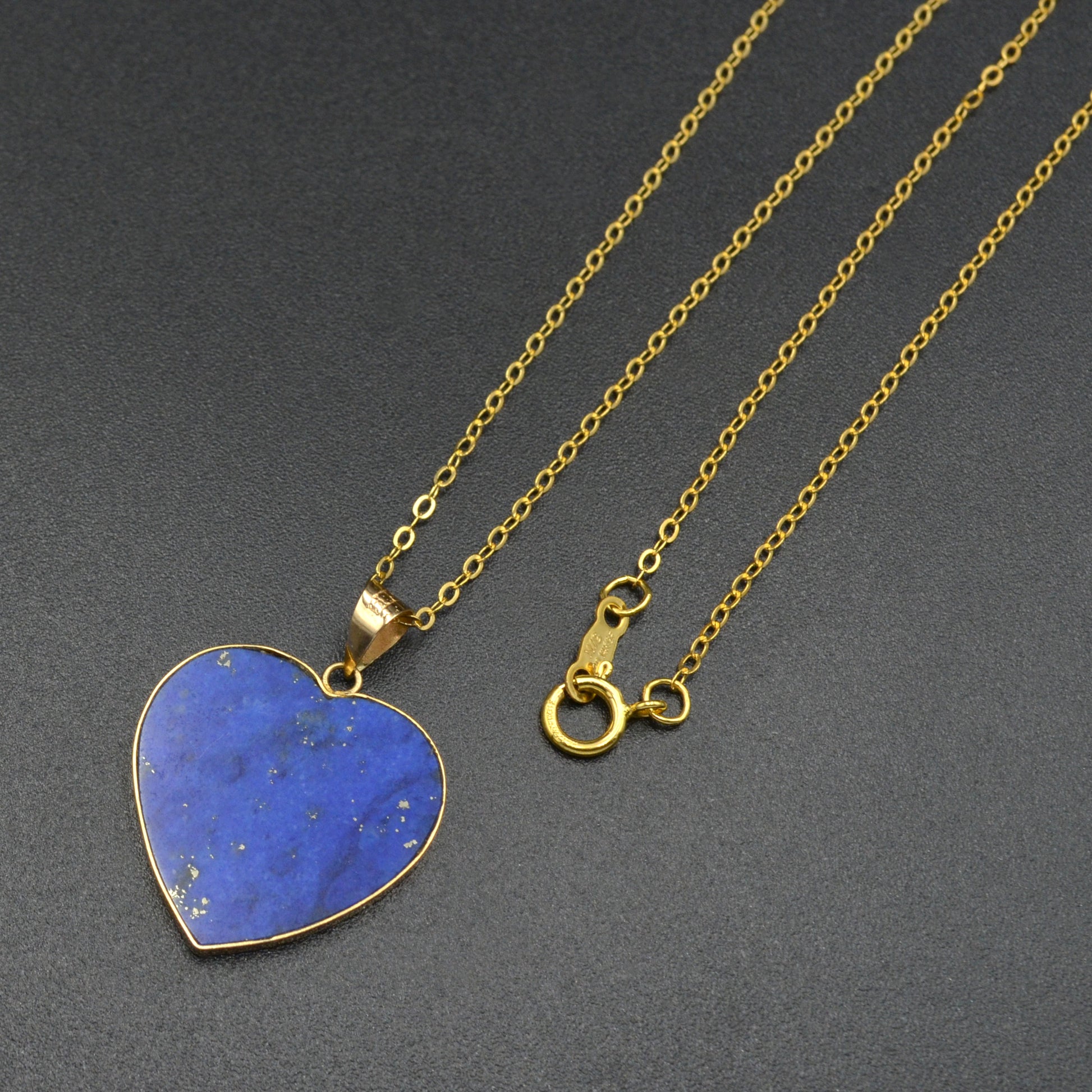 Vintage Lapis Lazuli and 14k Gold Heart Pendant Necklace I