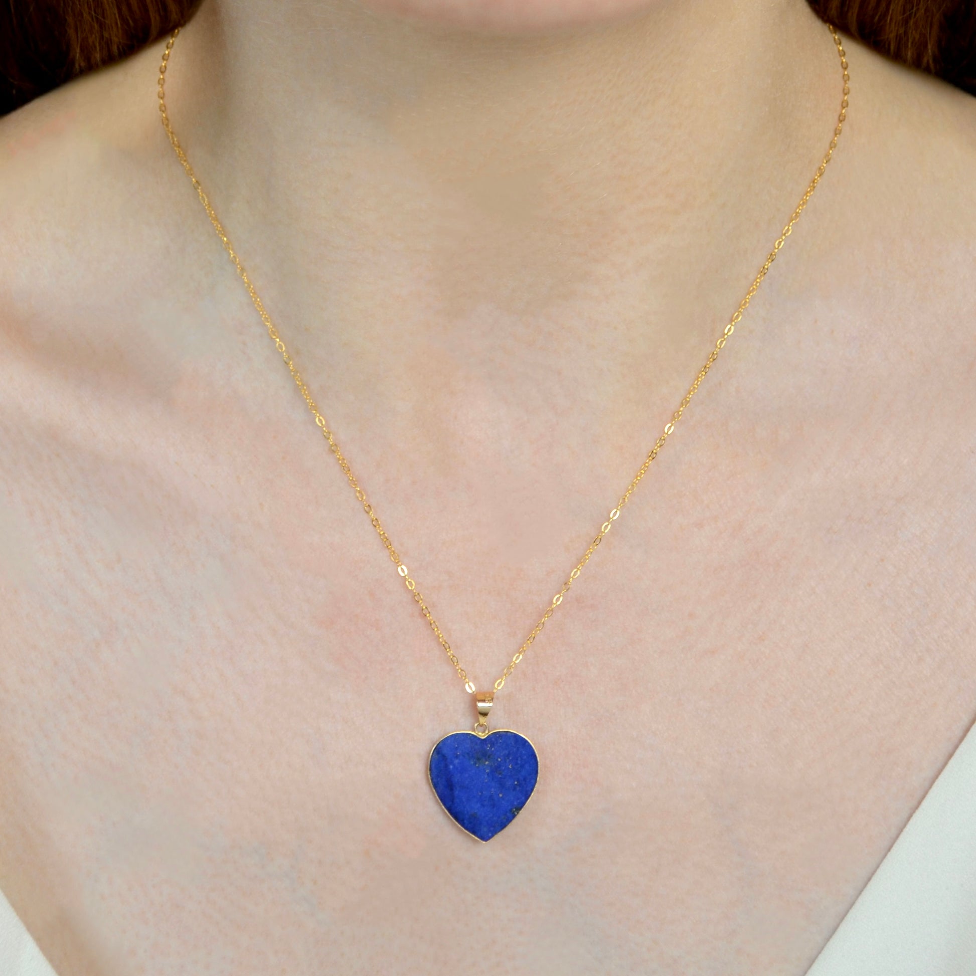 Vintage Lapis Lazuli and 14k Gold Heart Pendant Necklace I