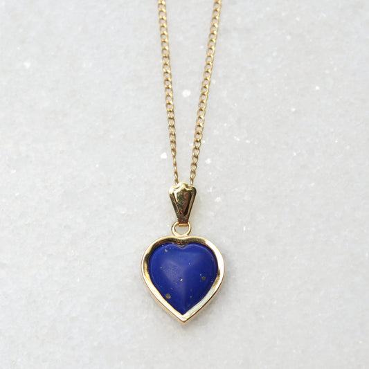Vintage Lapis Lazuli and 14k Gold Heart Pendant Necklace II