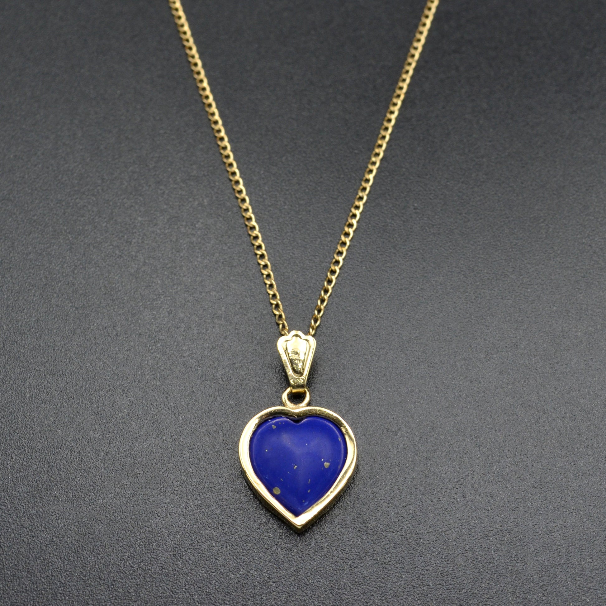 Vintage Lapis Lazuli and 14k Gold Heart Pendant Necklace II