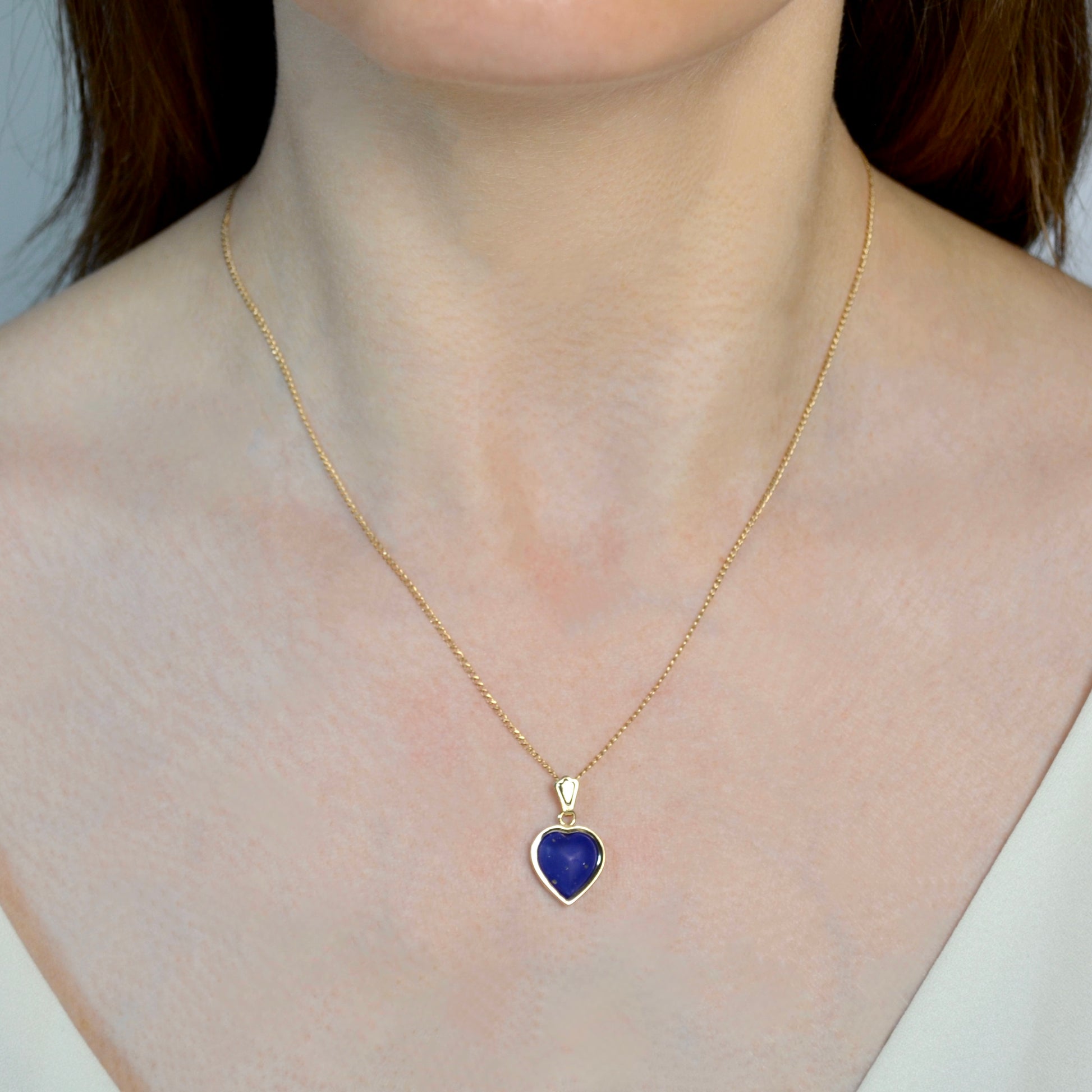 Vintage Lapis Lazuli and 14k Gold Heart Pendant Necklace II
