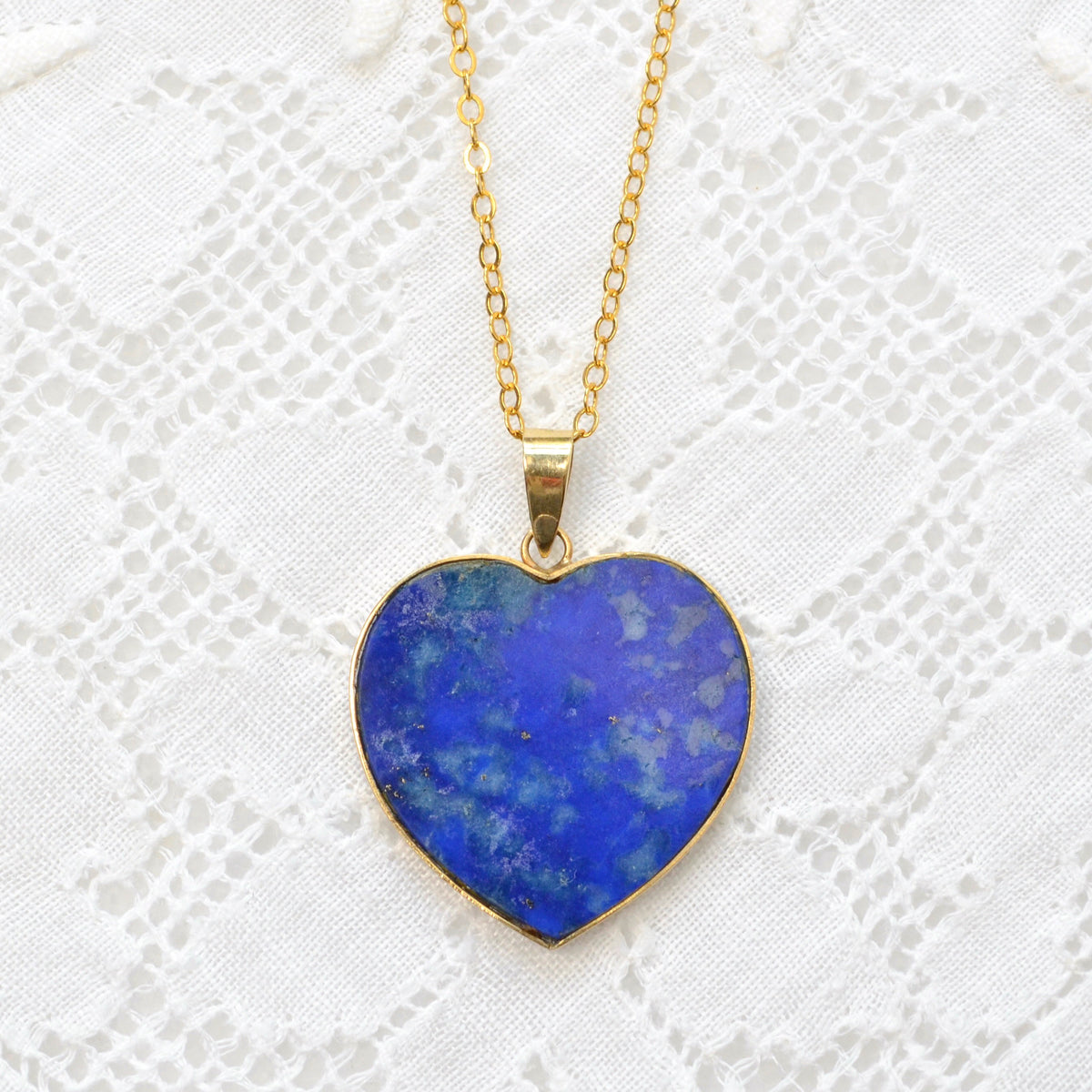 Vintage Lapis Lazuli and 14 Karat Gold Heart Necklace III