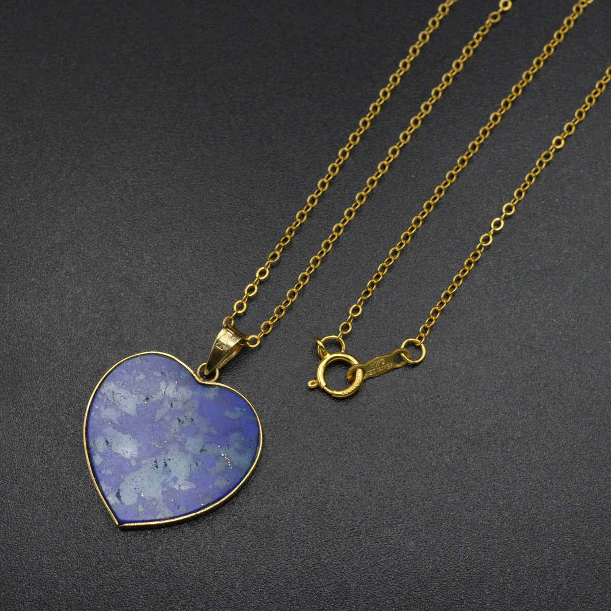 Vintage Lapis Lazuli and 14 Karat Gold Heart Necklace III