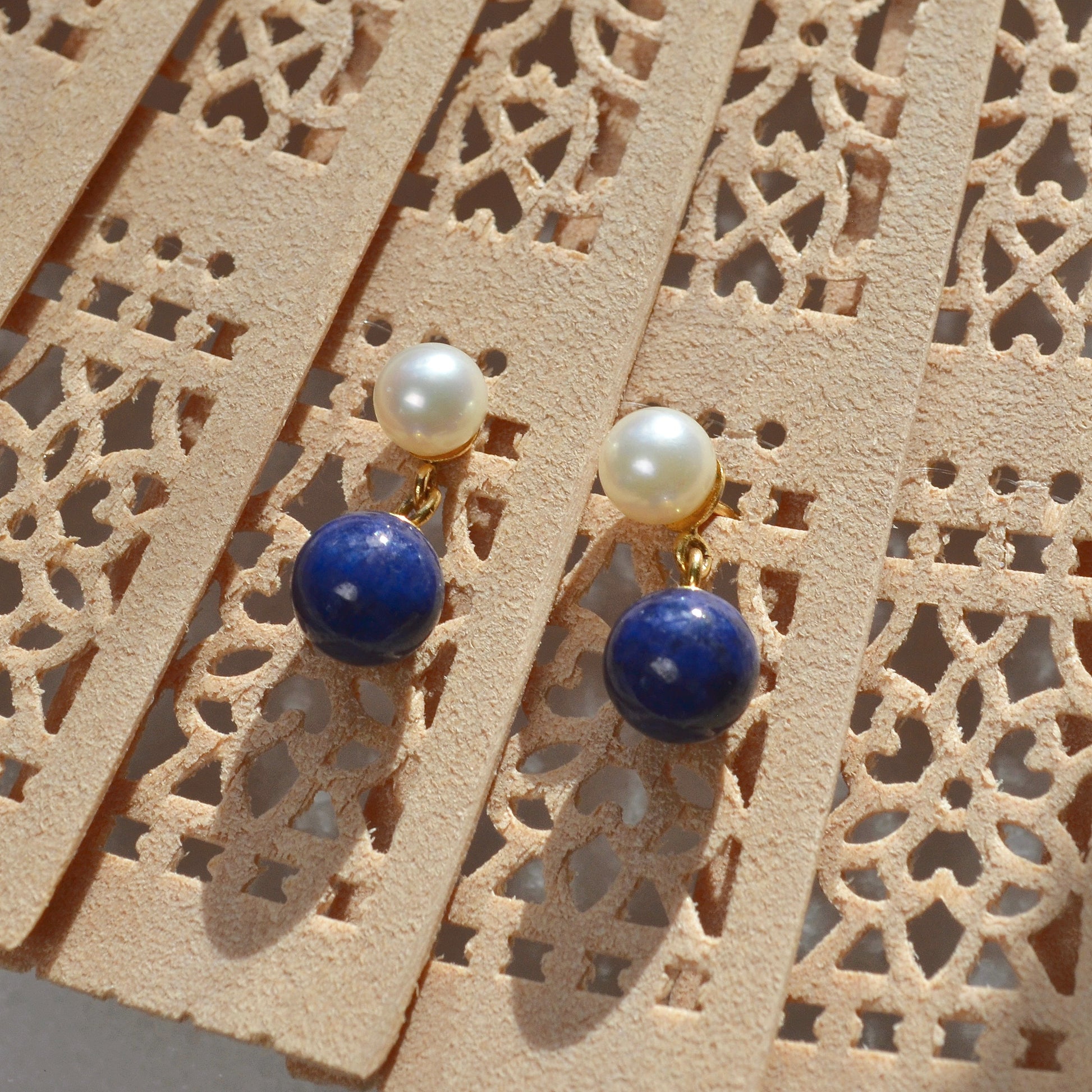 Vintage Lapis Lazuli, Cultured Pearl and 14k Gold Drop Earrings