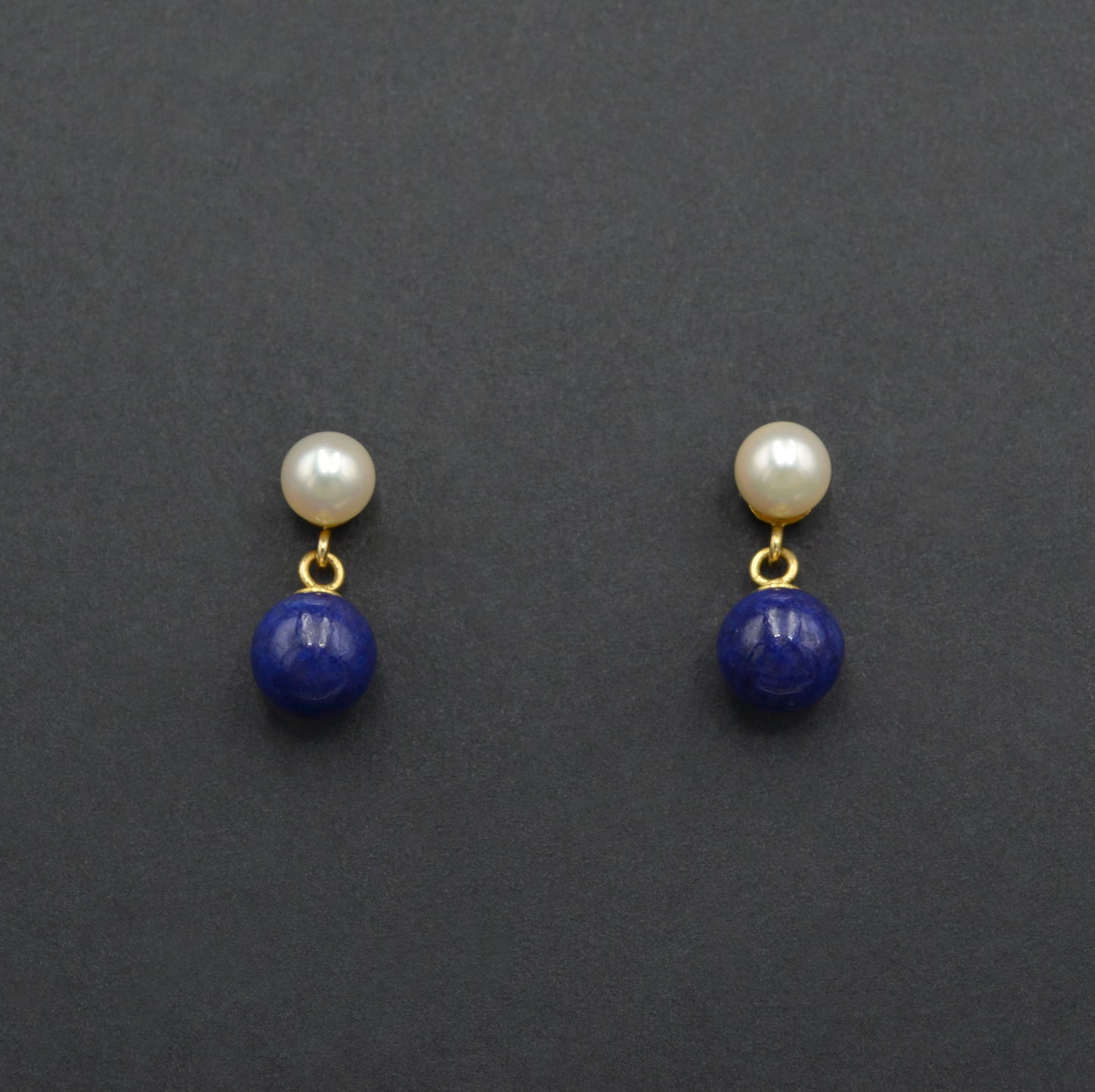 Vintage Lapis Lazuli, Cultured Pearl and 14k Gold Drop Earrings