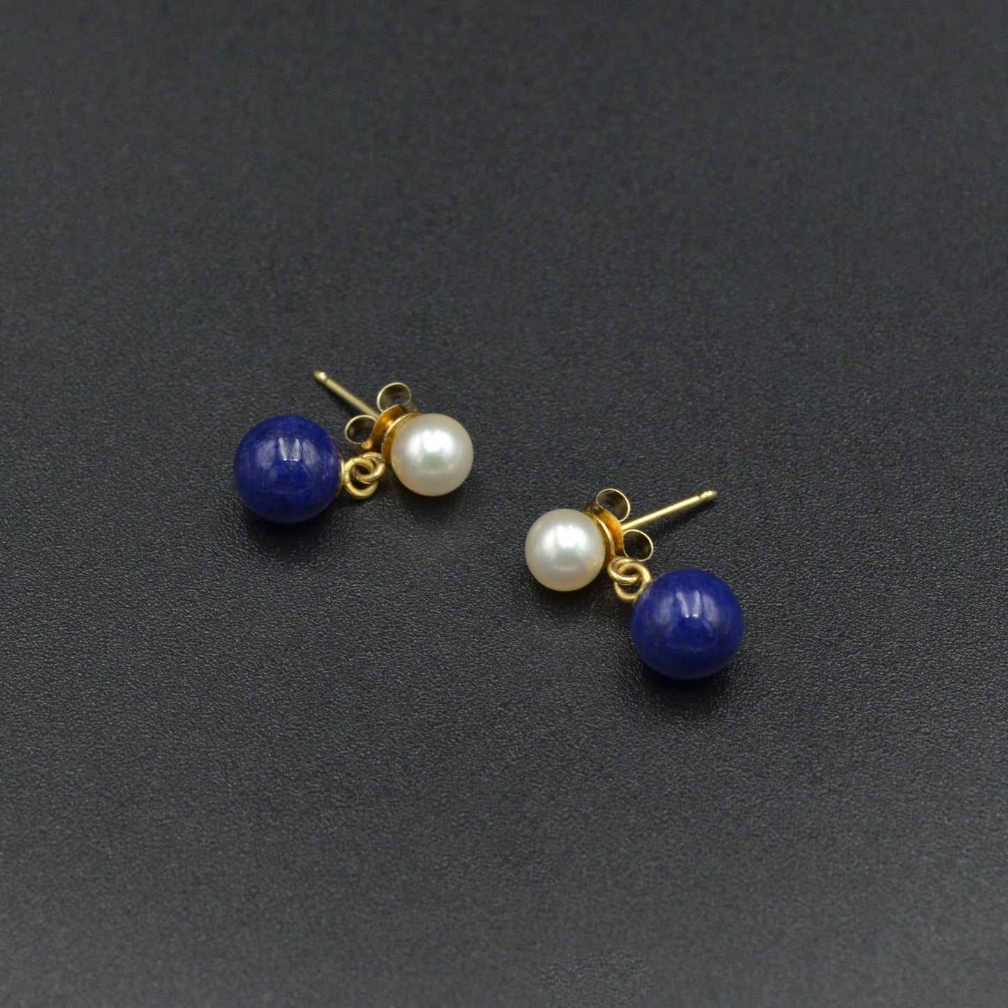 Vintage Lapis Lazuli, Cultured Pearl and 14k Gold Drop Earrings