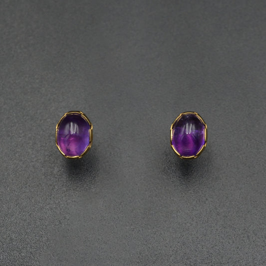 Vintage Amethyst Cabochon and 14k Gold Earrings