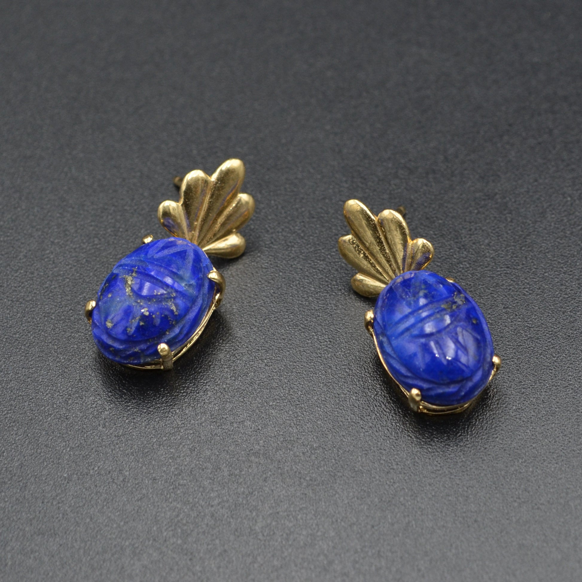 Vintage Lapis Lazuli Scarab and 14k Gold Earrings