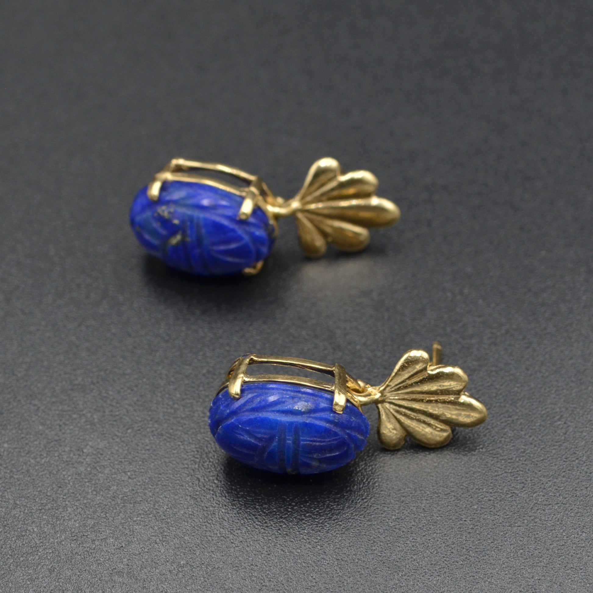 Vintage Lapis Lazuli Scarab and 14k Gold Earrings