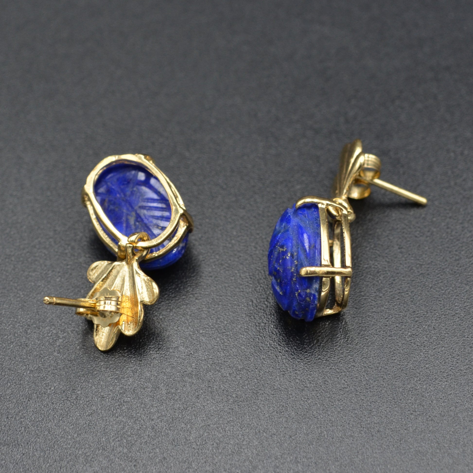Vintage Lapis Lazuli Scarab and 14k Gold Earrings
