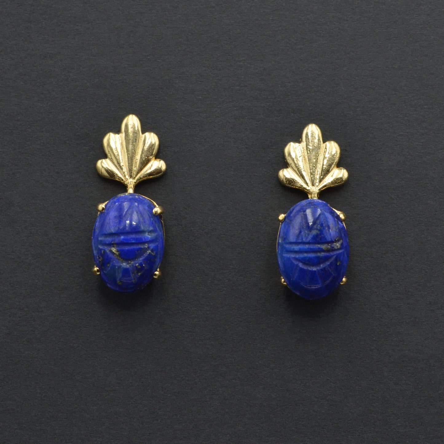 Vintage Lapis Lazuli Scarab and 14k Gold Earrings