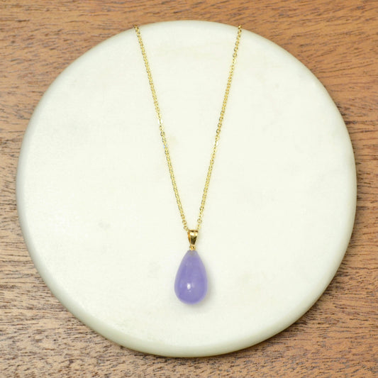 Vintage Lavender Jade and 14k Gold Drop Necklace