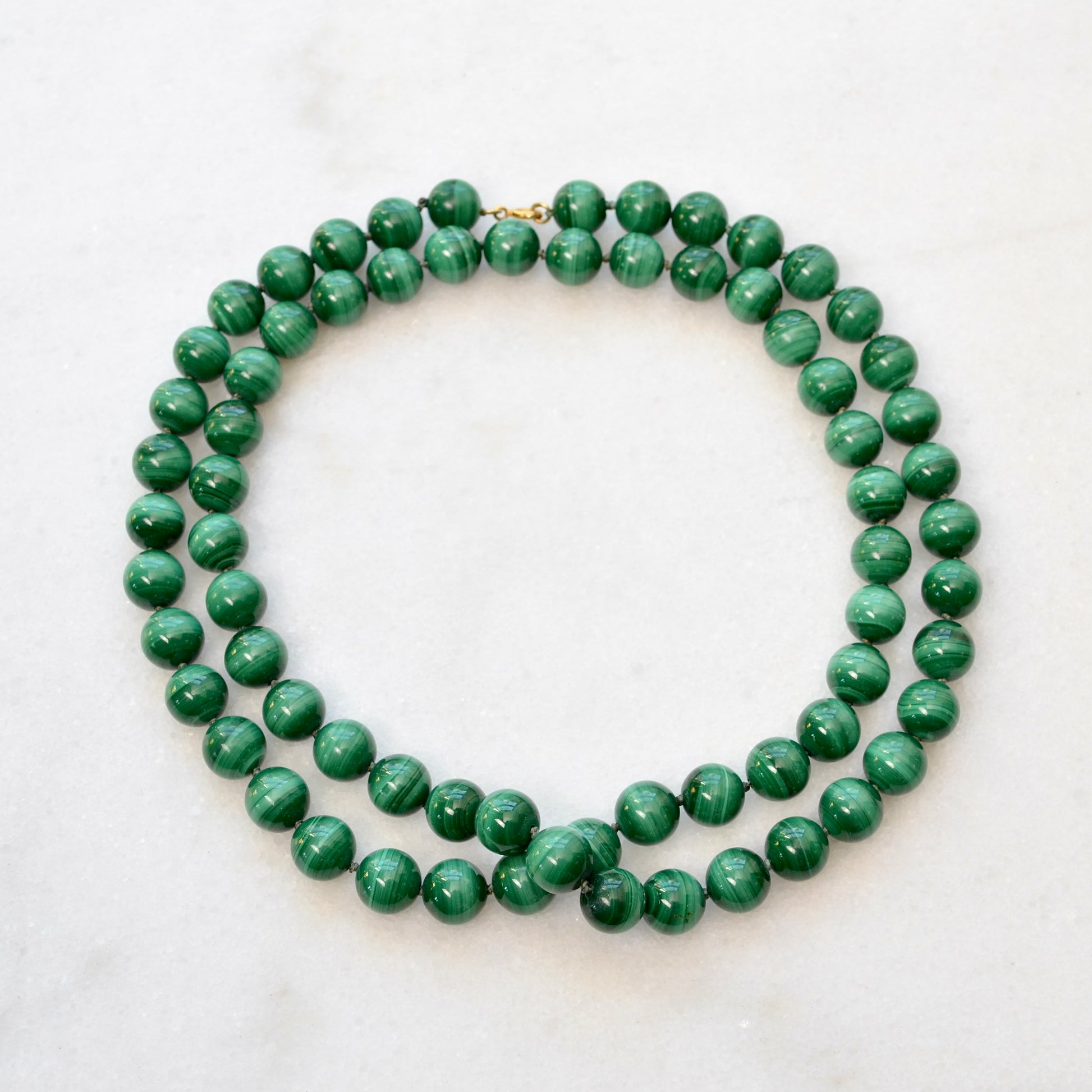 Vintage Beaded Malachite and 18k Gold Necklace