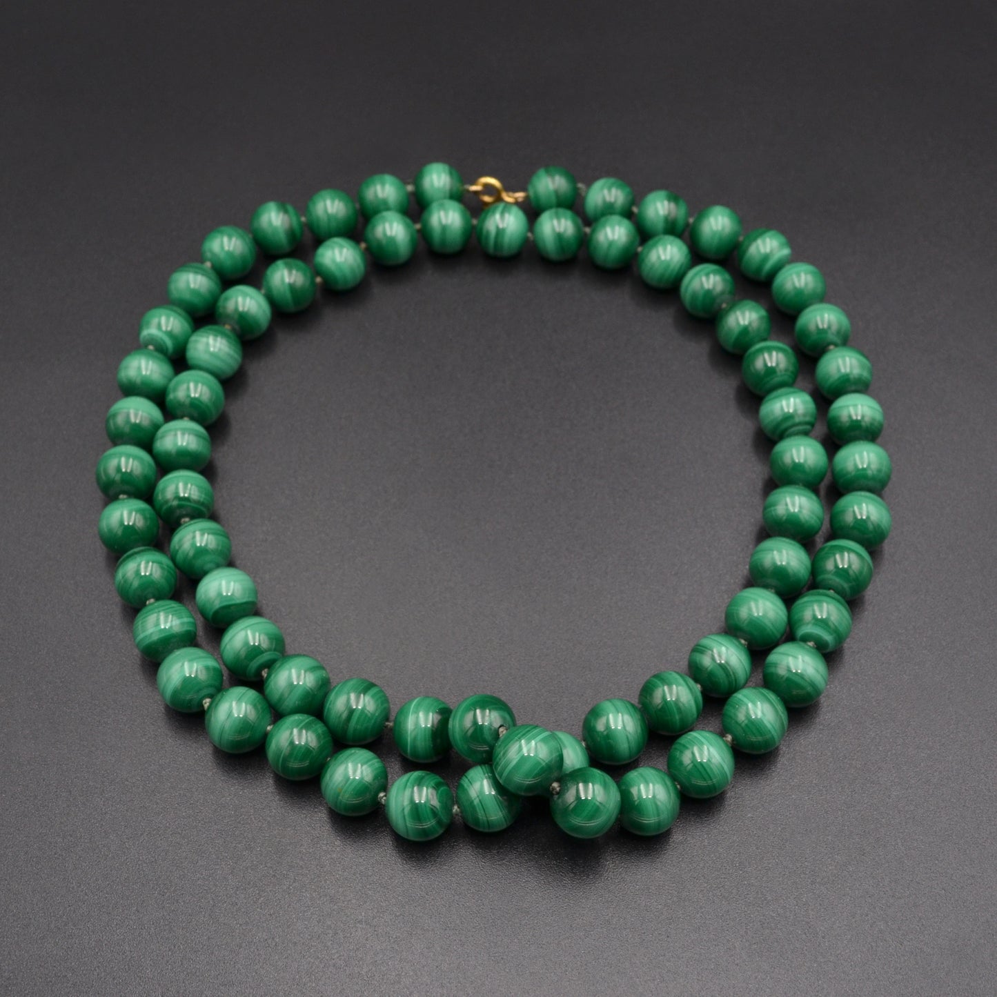 Vintage Beaded Malachite and 18k Gold Necklace