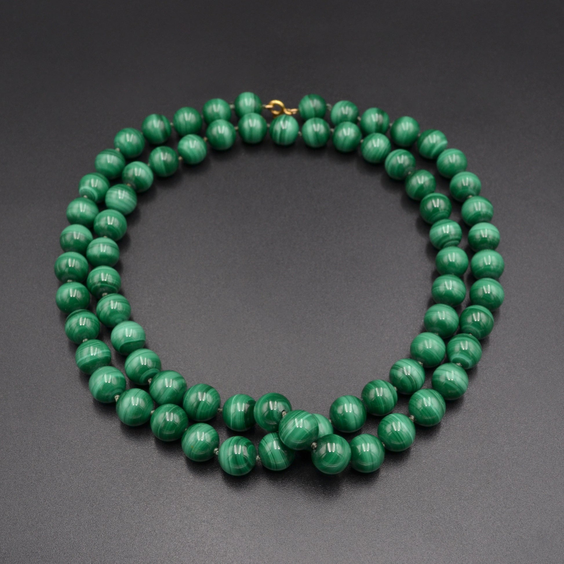 Vintage Beaded Malachite and 18k Gold Necklace