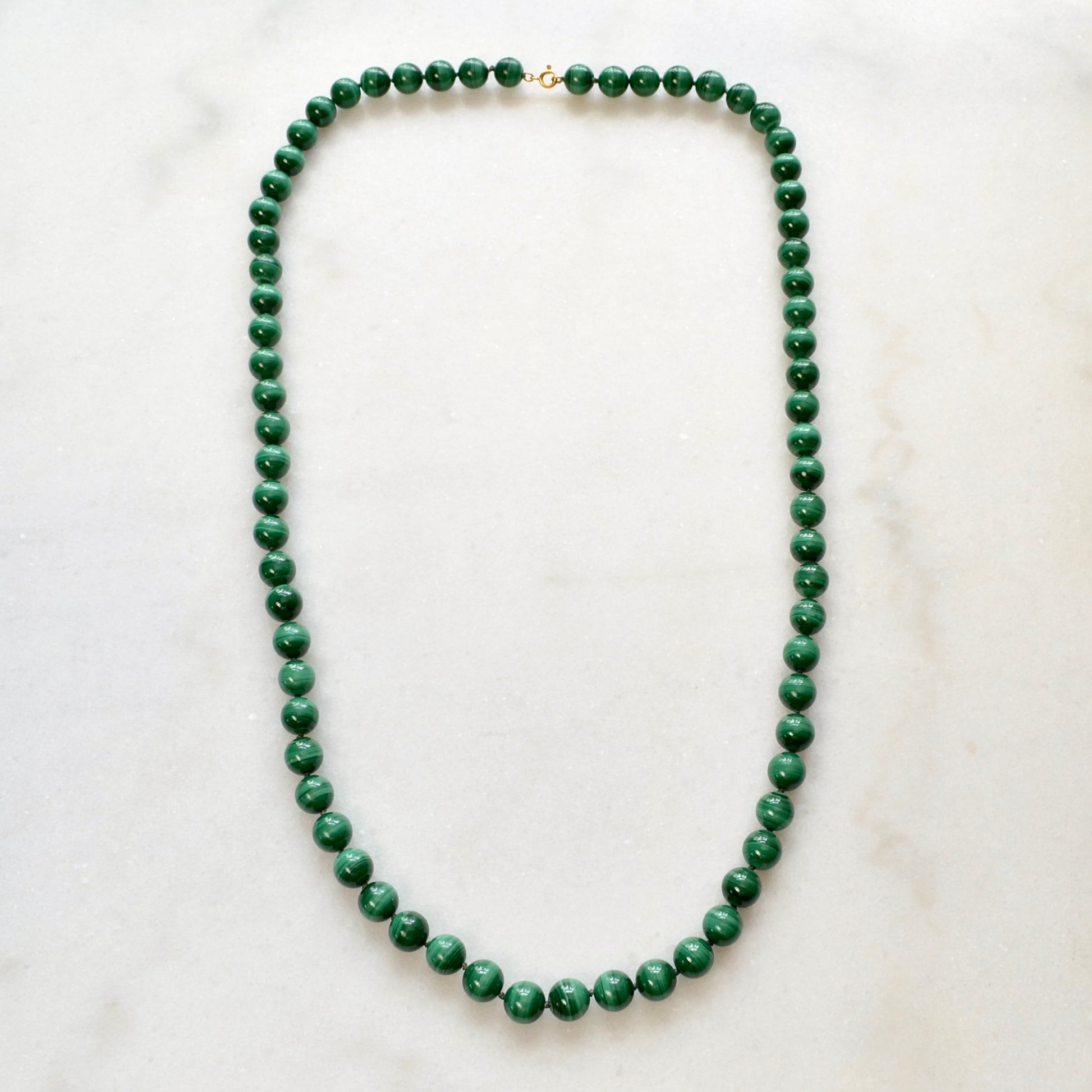 Vintage Beaded Malachite and 18k Gold Necklace