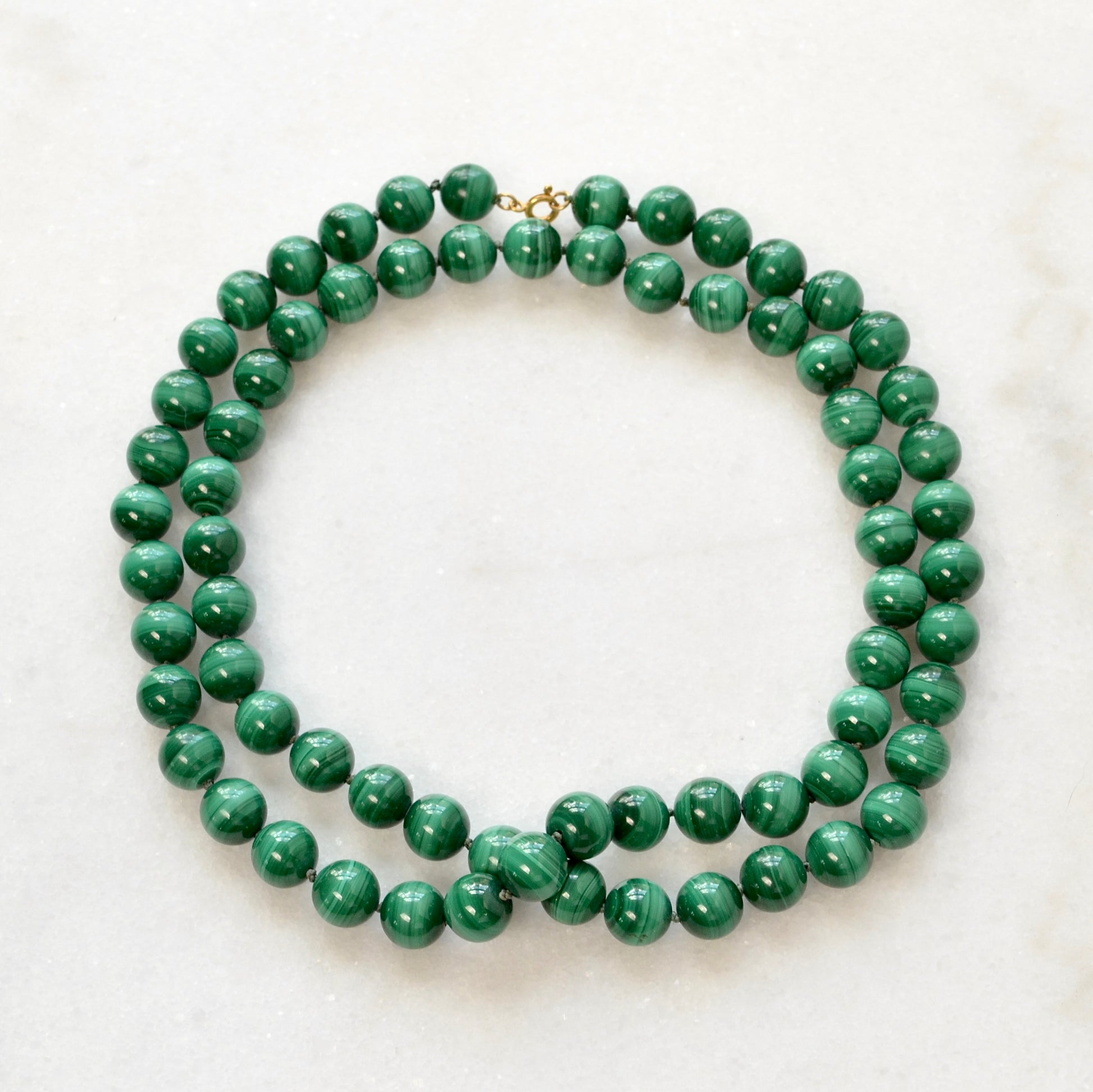 Vintage Beaded Malachite and 18k Gold Necklace
