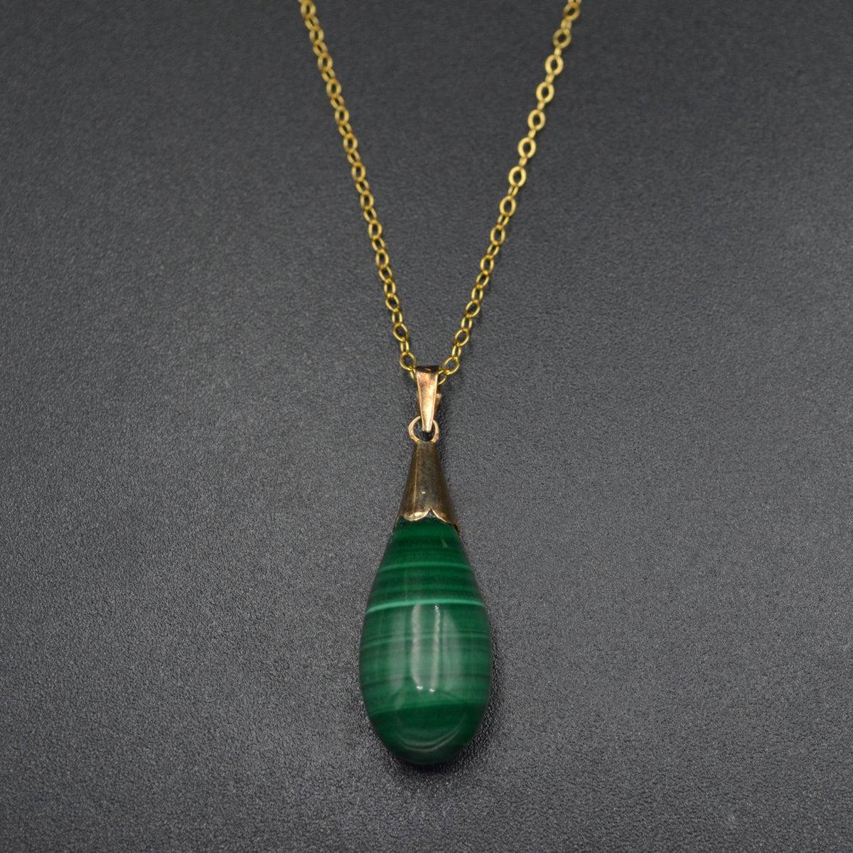 Vintage Malachite and 14 Karat Gold Drop Necklace
