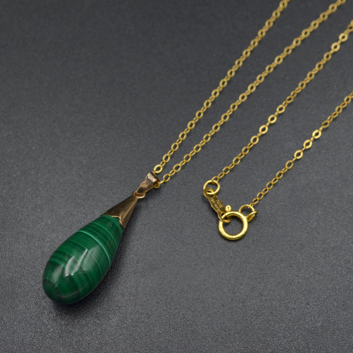 Vintage Malachite and 14 Karat Gold Drop Necklace