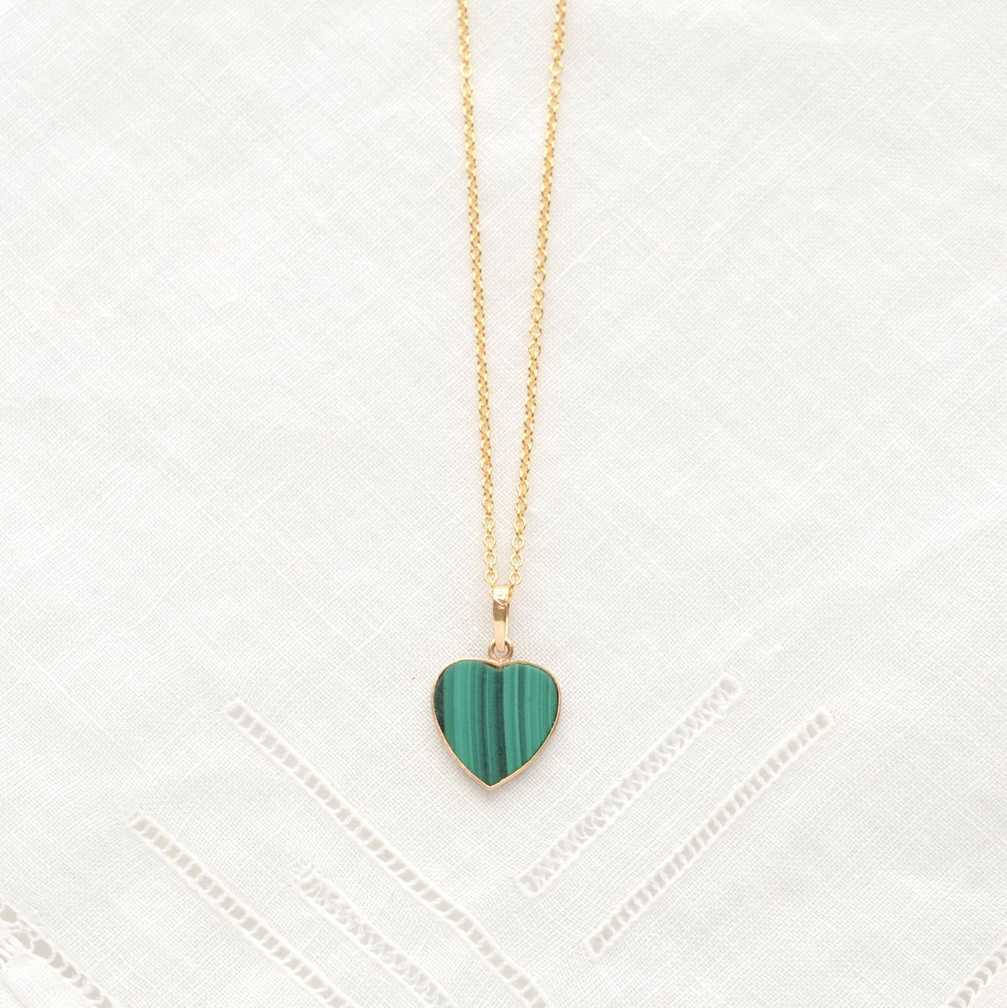 Vintage Malachite Heart and 14k Gold Necklace