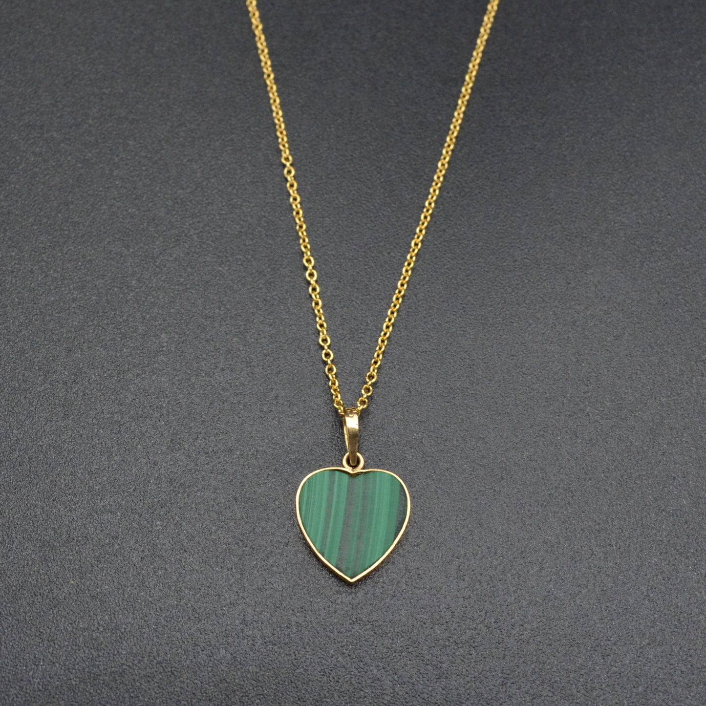 Vintage Malachite Heart and 14k Gold Necklace