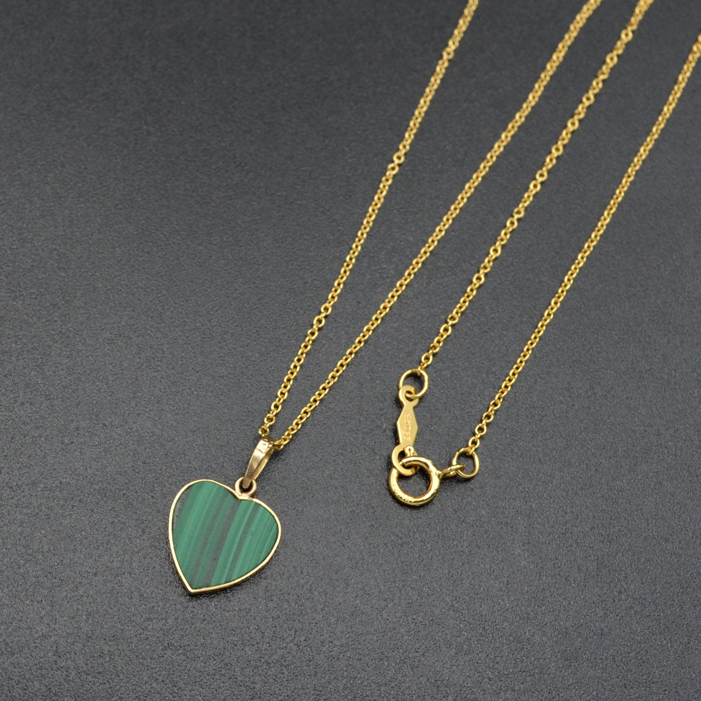 Vintage Malachite Heart and 14k Gold Necklace