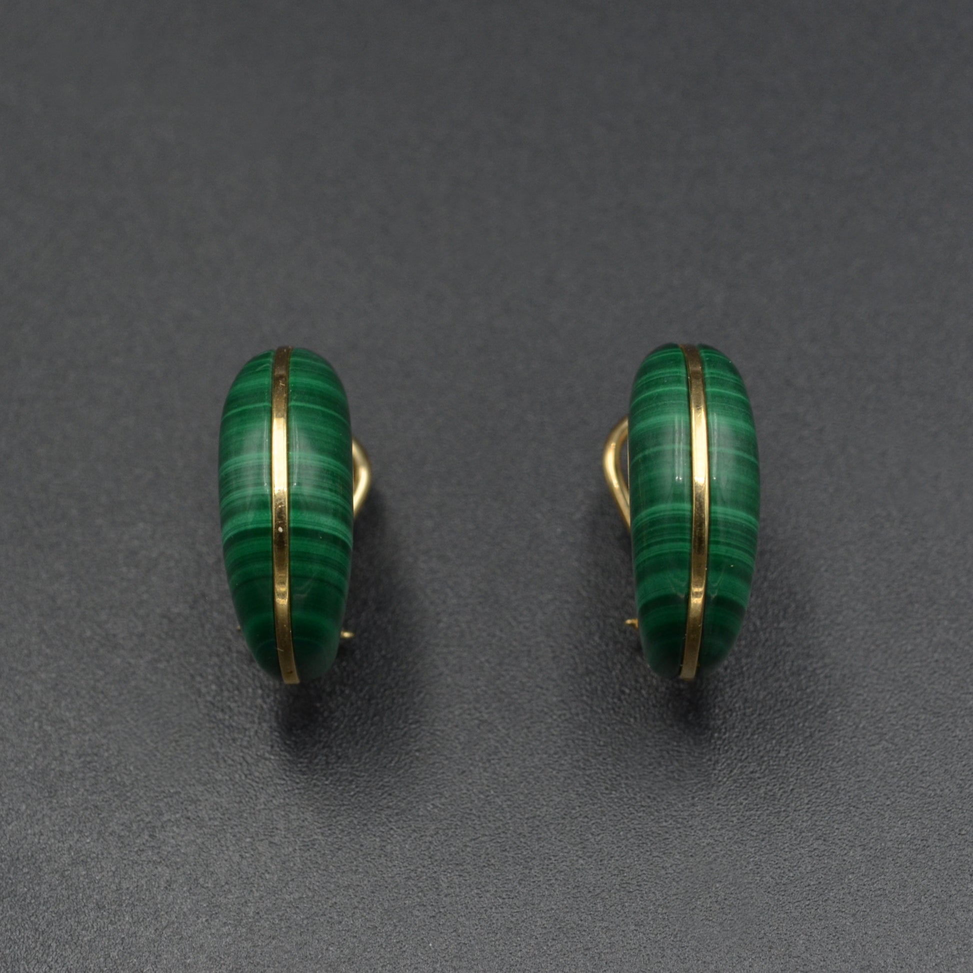 Vintage 14k Gold Malachite Hoop Earrings