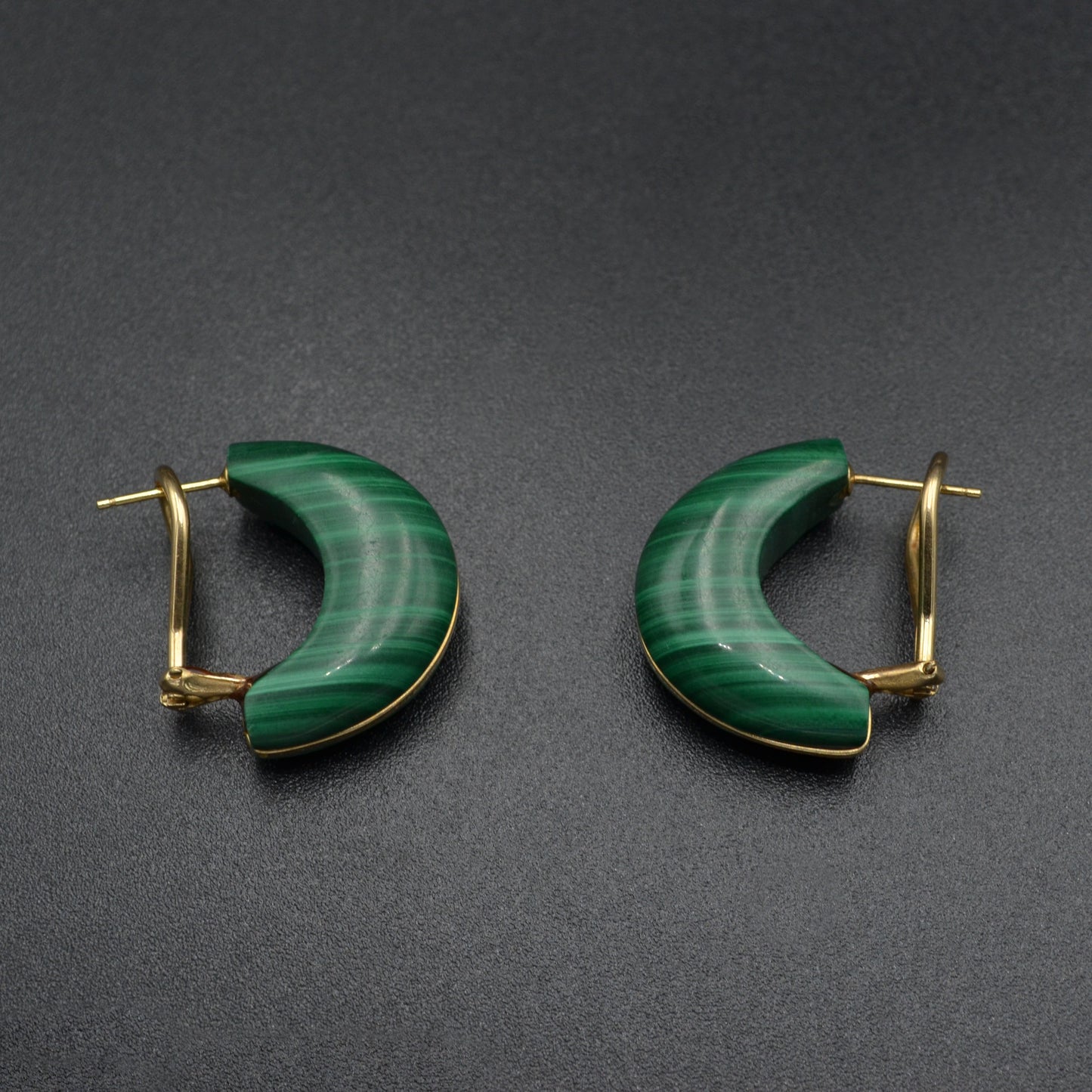 Vintage 14k Gold Malachite Hoop Earrings