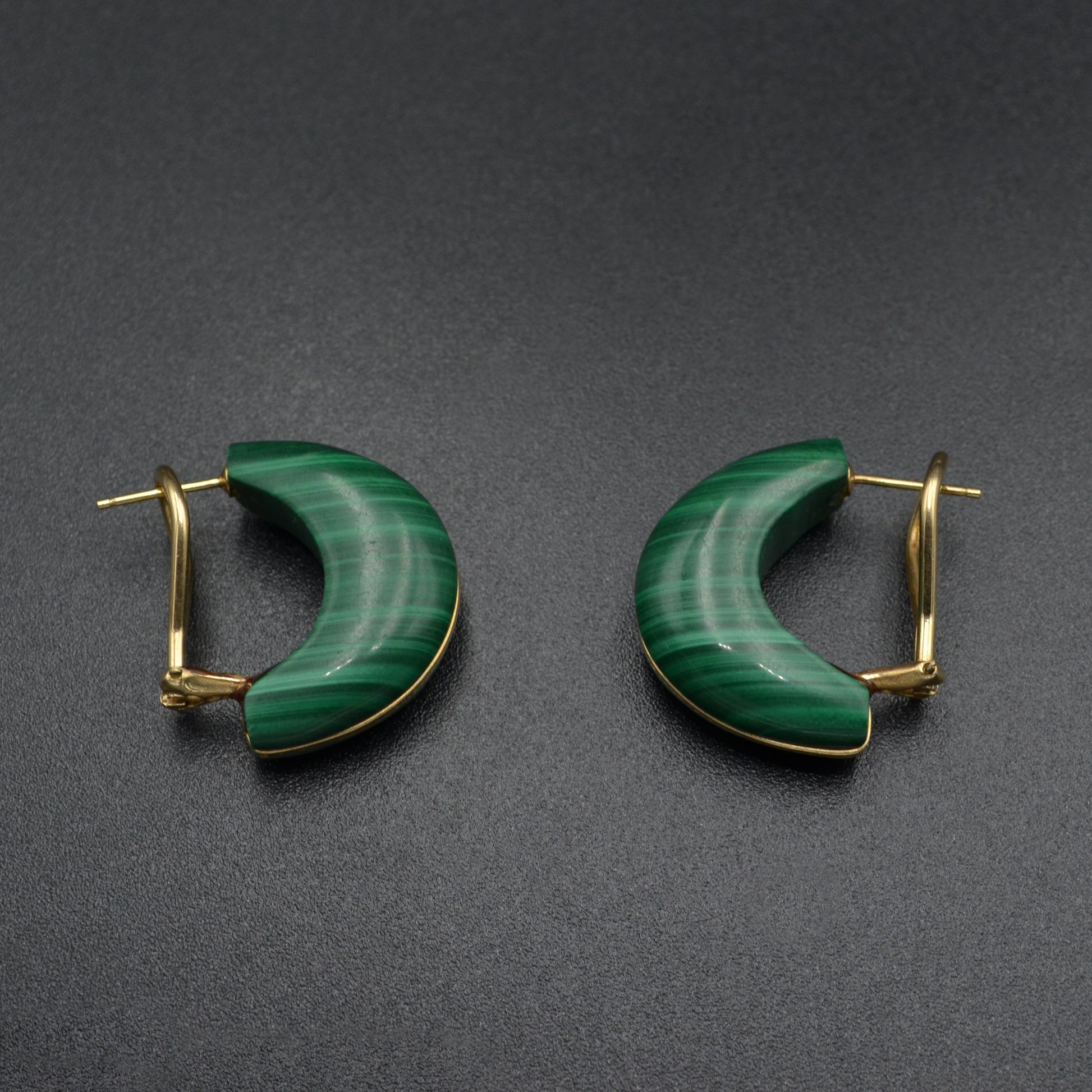 Vintage 14k Gold Malachite Hoop Earrings