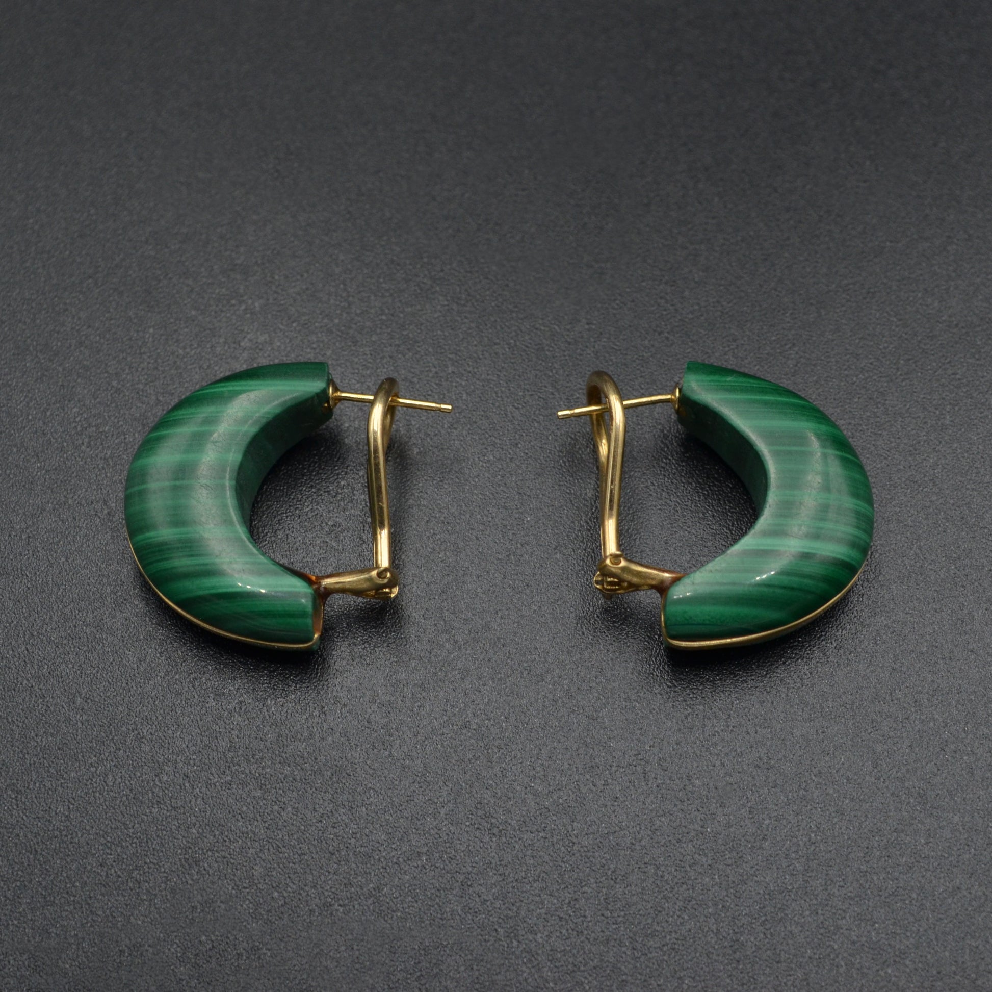 Vintage 14k Gold Malachite Hoop Earrings