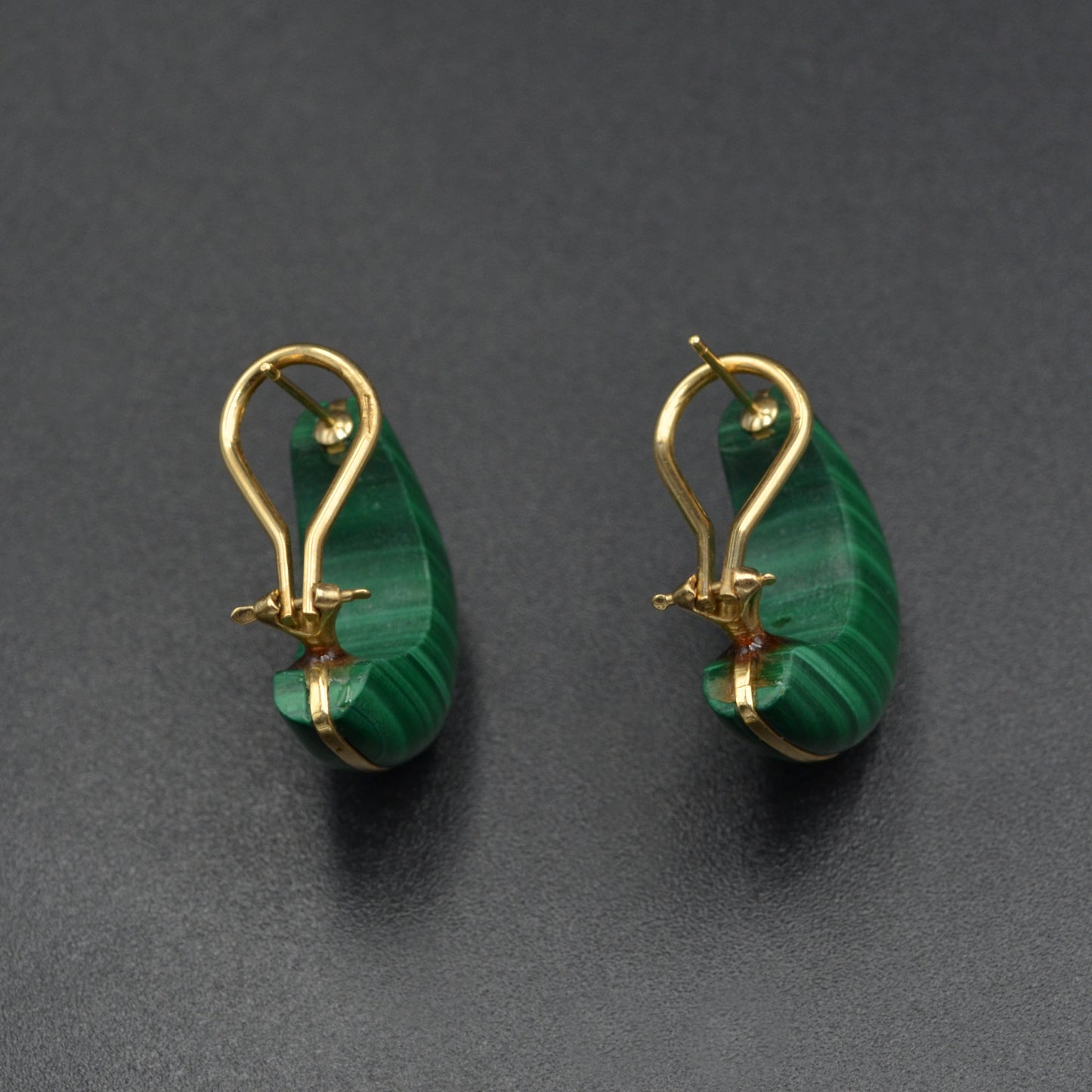 Vintage 14k Gold Malachite Hoop Earrings