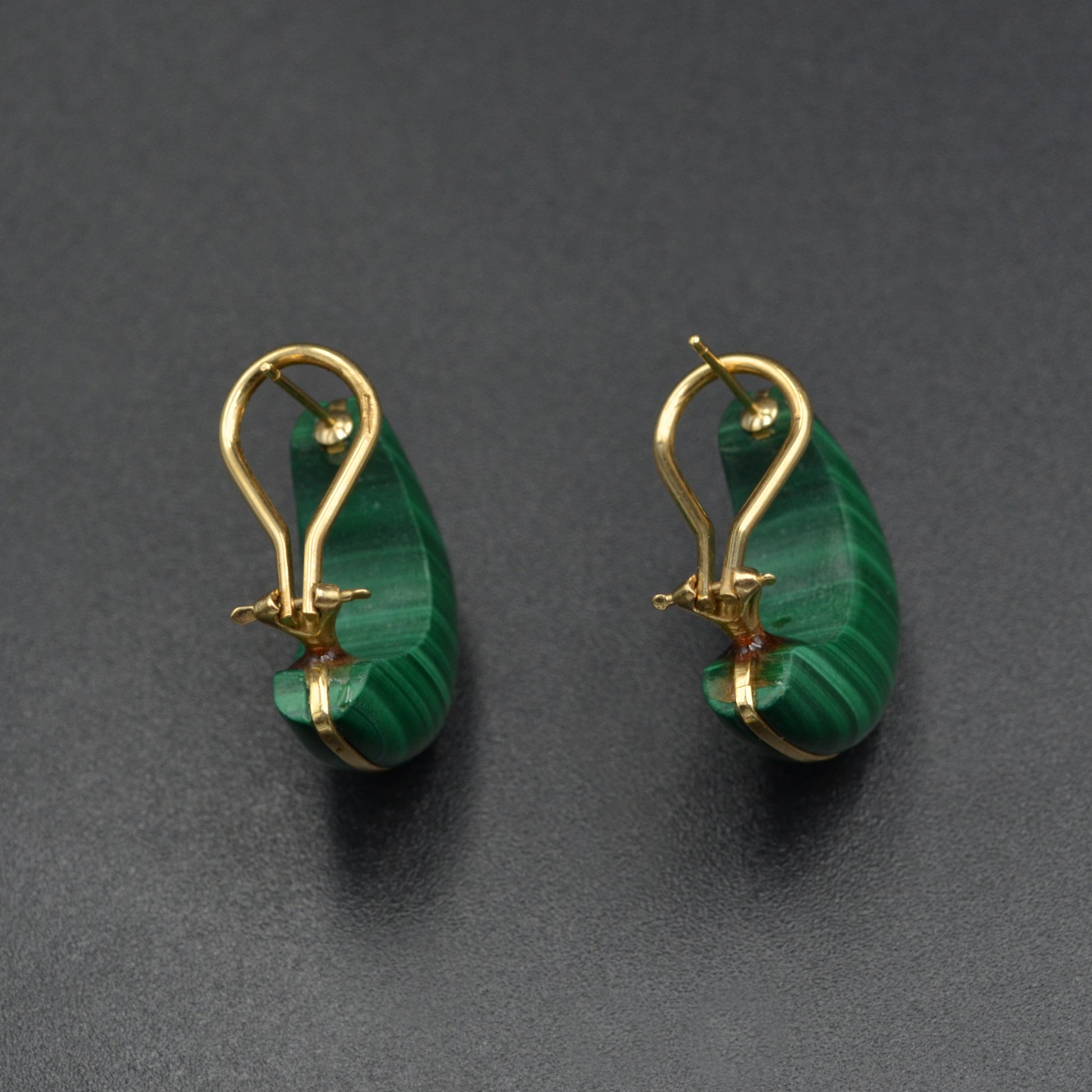 Vintage 14k Gold Malachite Hoop Earrings