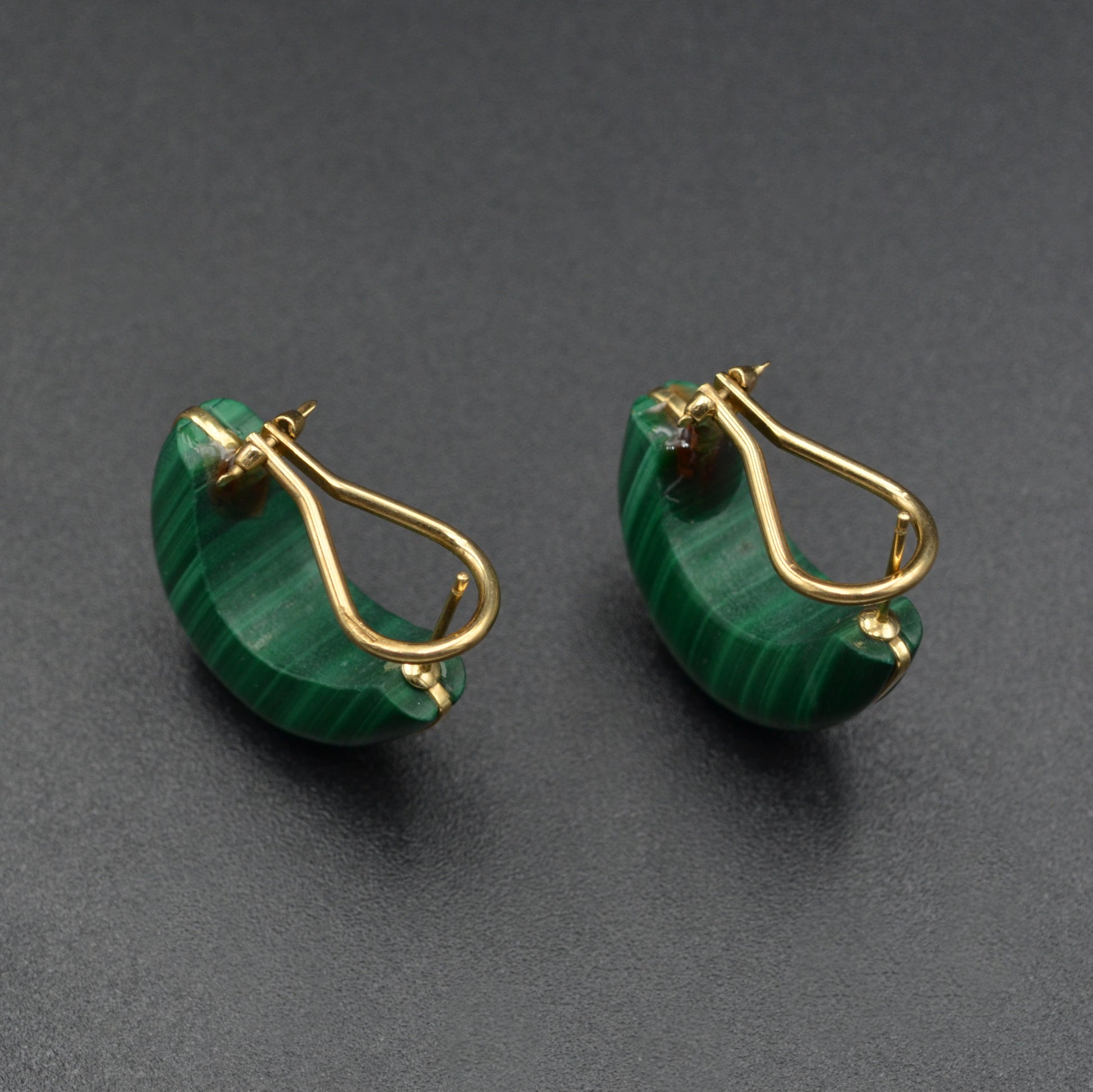 Vintage 14k Gold Malachite Hoop Earrings