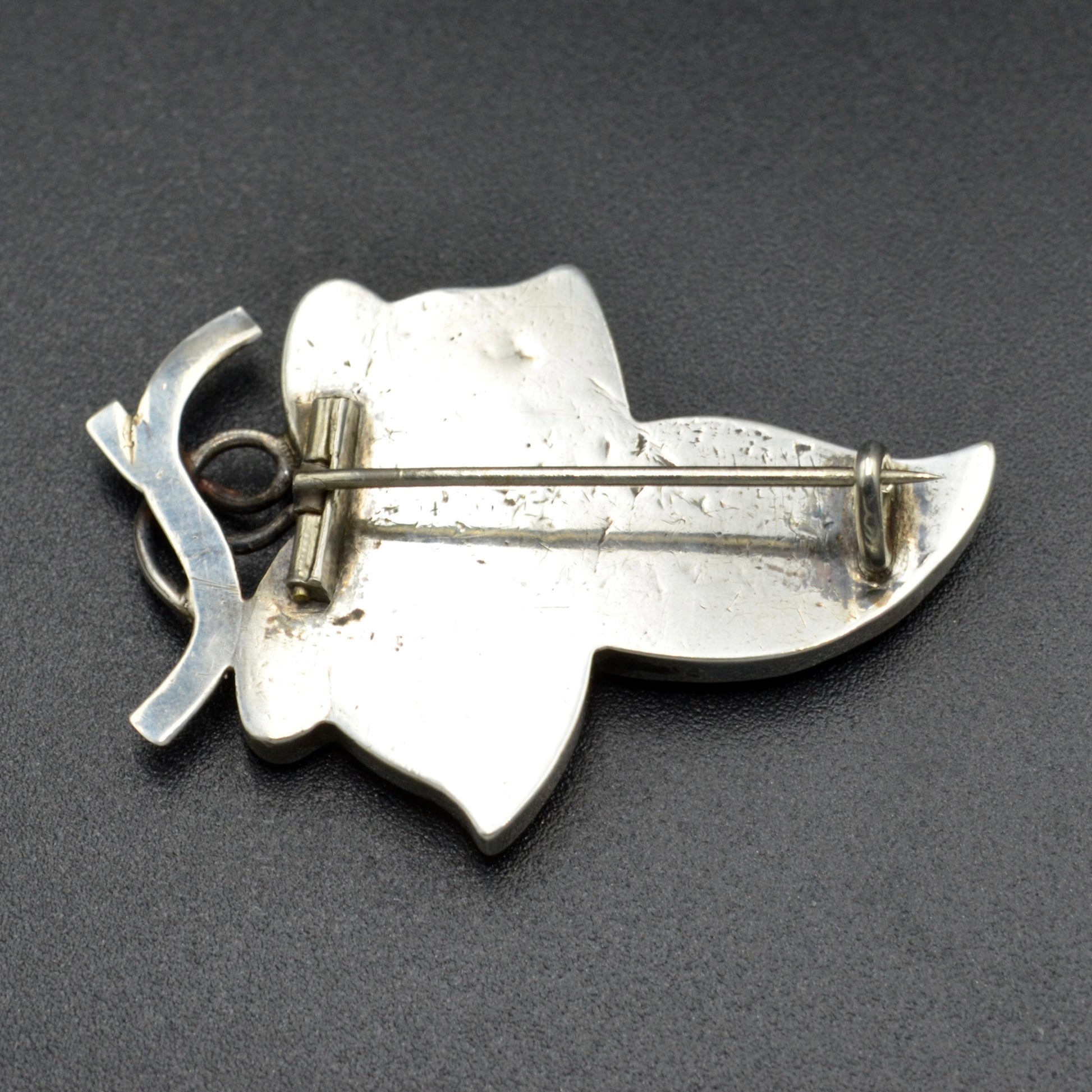 Antique Malachite and Silver Ivy Leaf Brooch