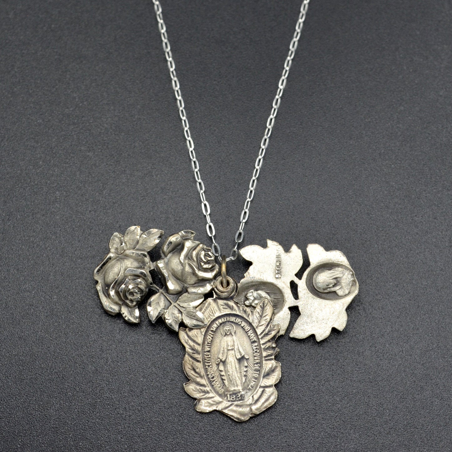 Silver Roses And Mary Necklace