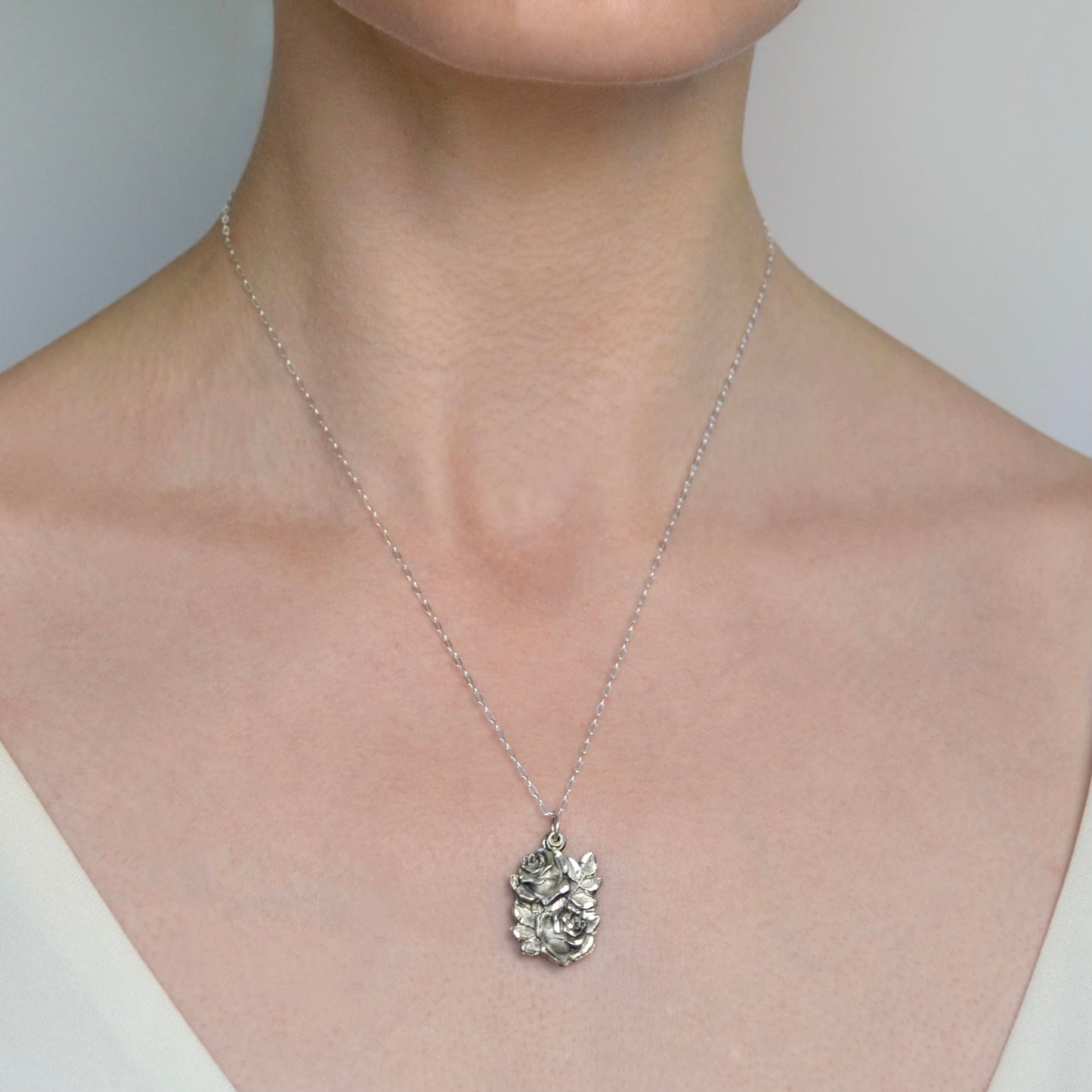 Silver Roses And Mary Necklace