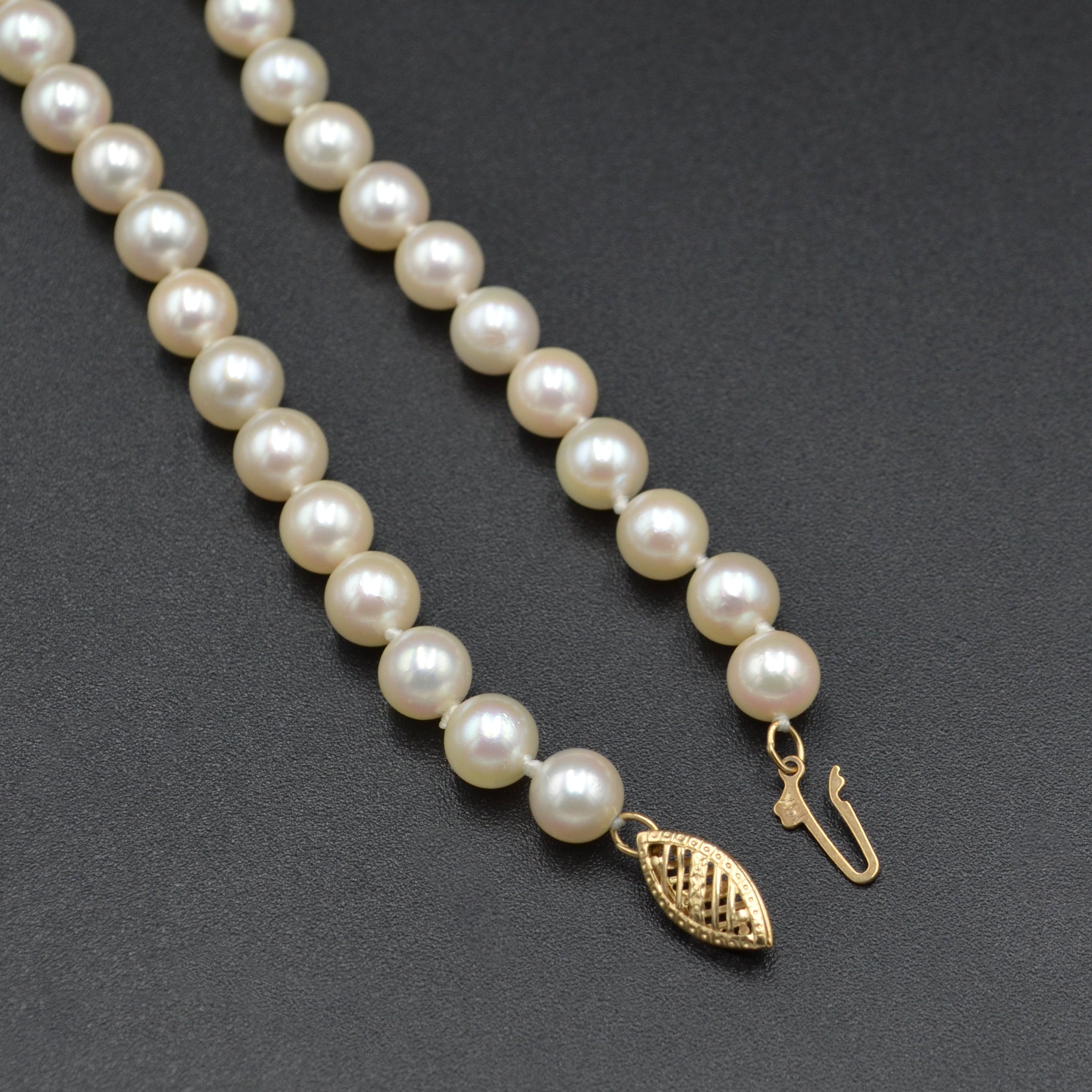 Genuine Pearls Necklace with 14K Gold Clasp White Beads Round 5.7 Mm - Ruby  Lane