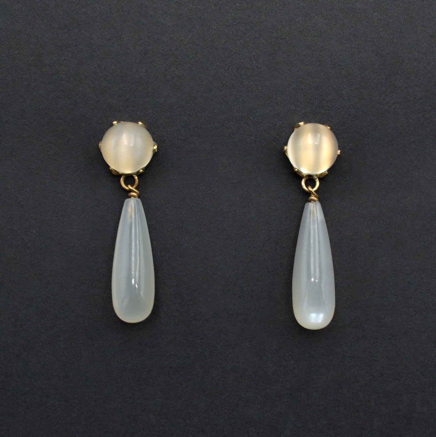 Vintage Moonstone and 10k Gold Drop Earrings