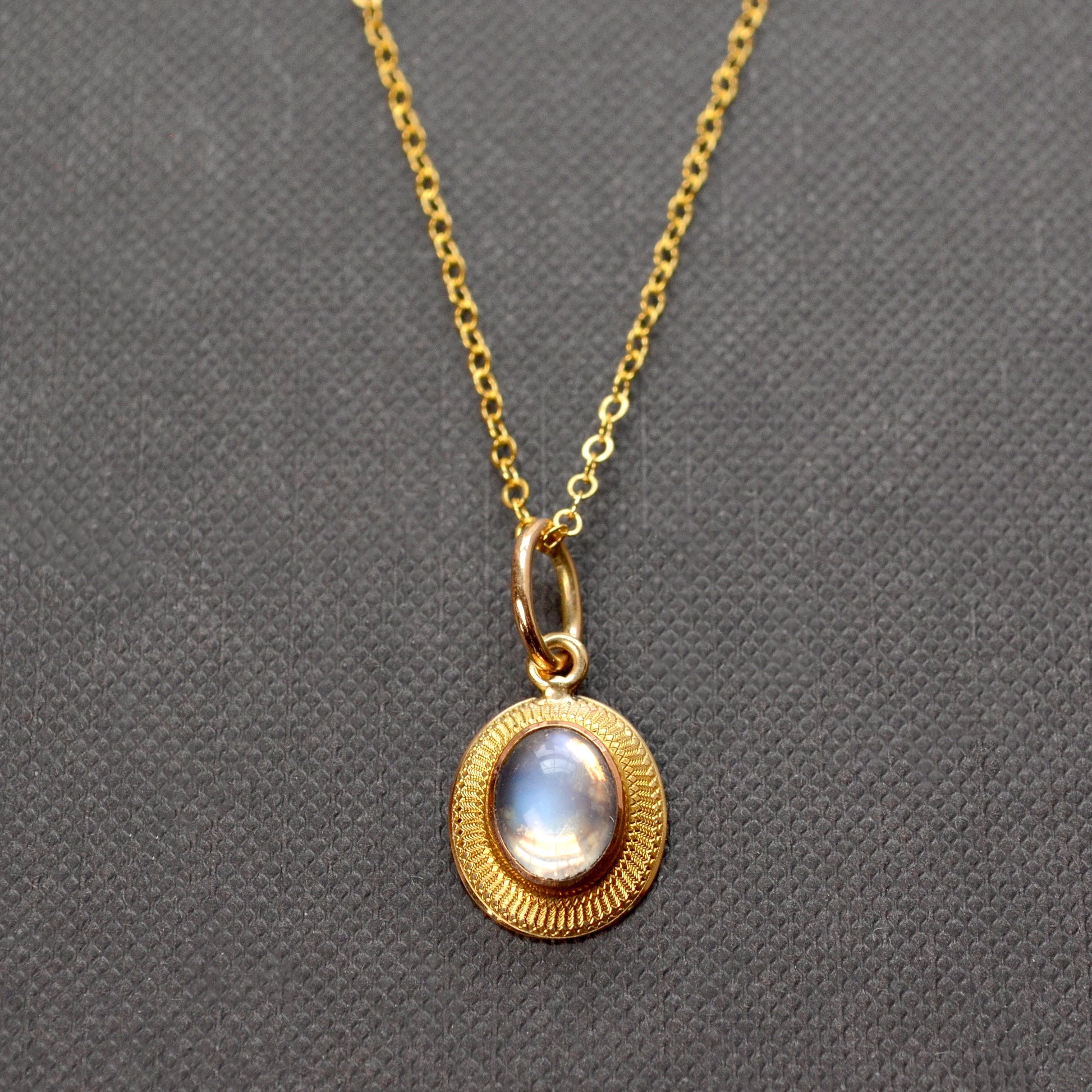 Antique Moonstone and 14k Gold Pendant Necklace