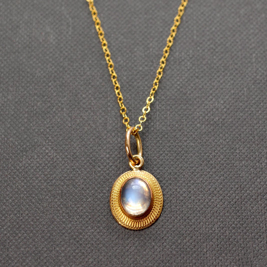 Antique Moonstone and 14k Gold Pendant Necklace