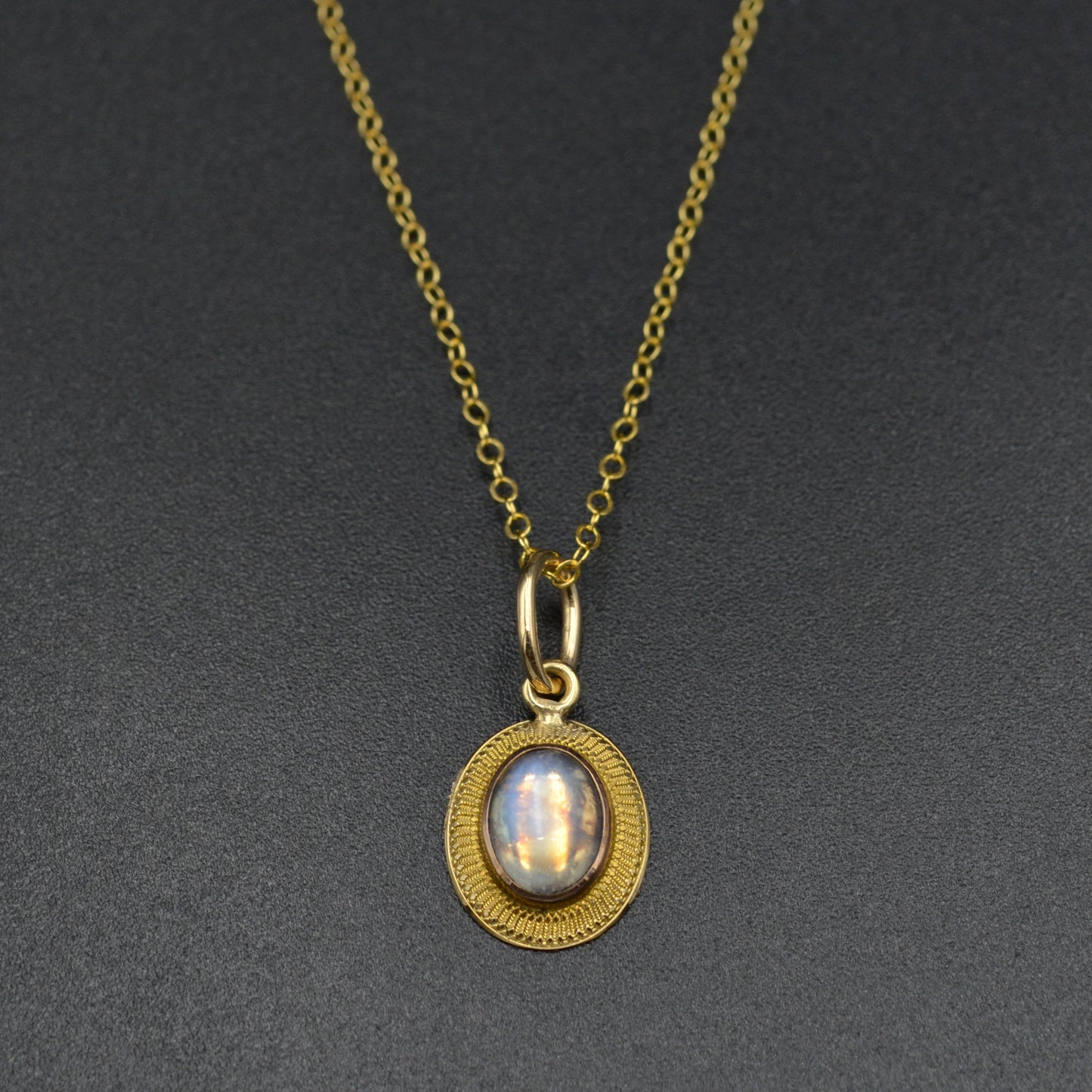 Antique Moonstone and 14k Gold Pendant Necklace