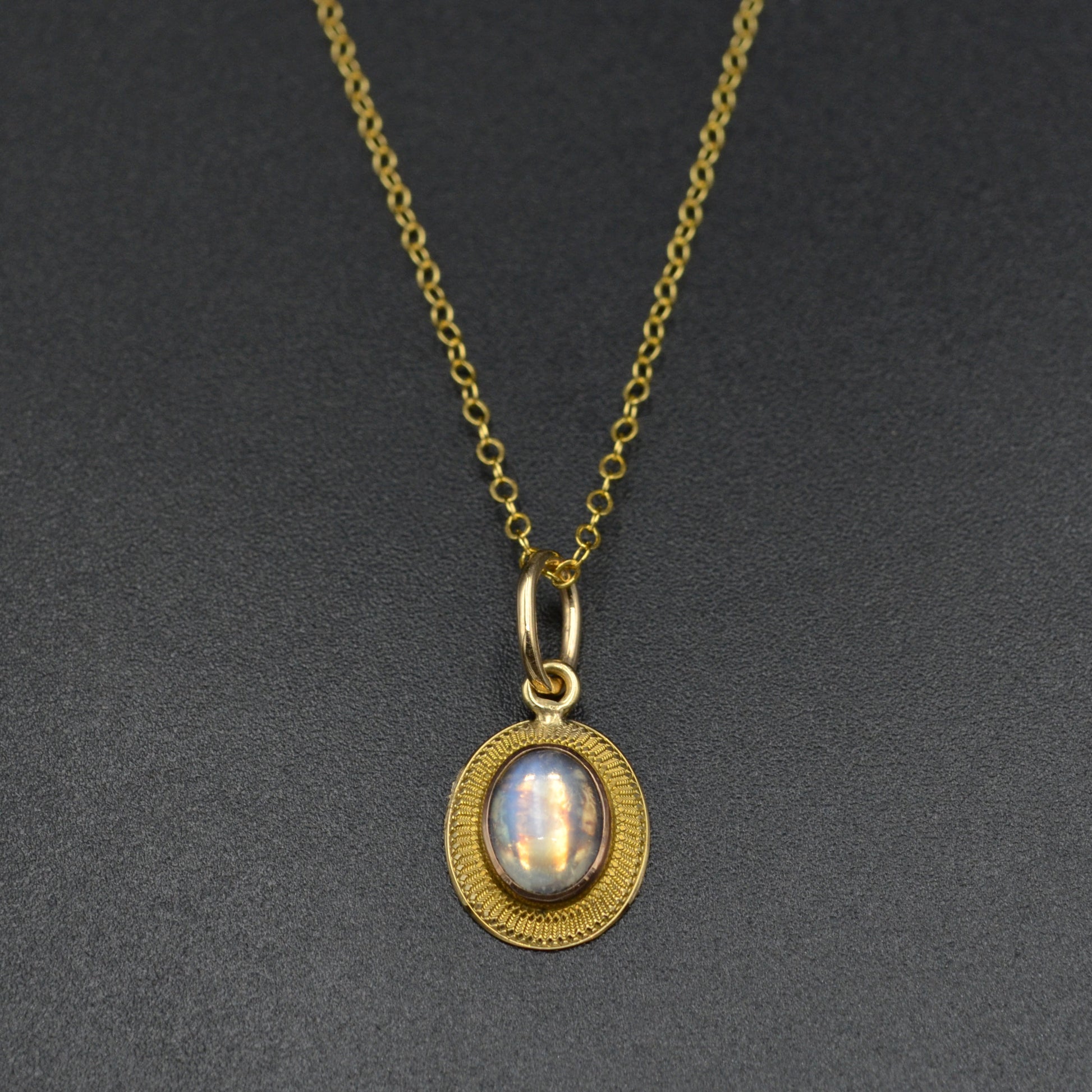 Antique Moonstone and 14k Gold Pendant Necklace